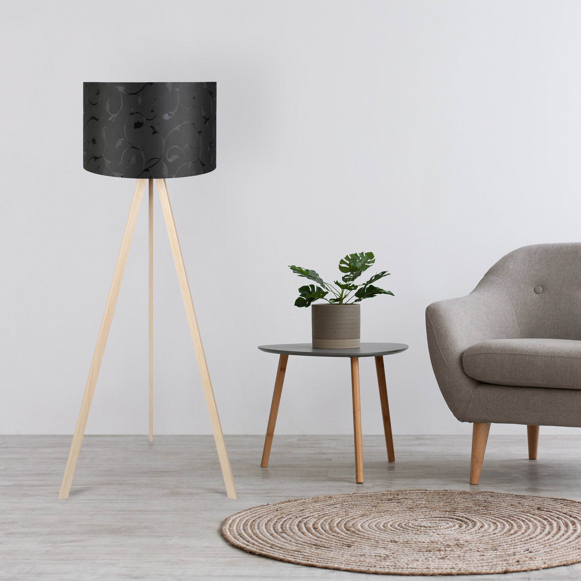 Candeeiro de Pé – 38 x 140 cm – Preto e Creme – MDF e tecido PVC