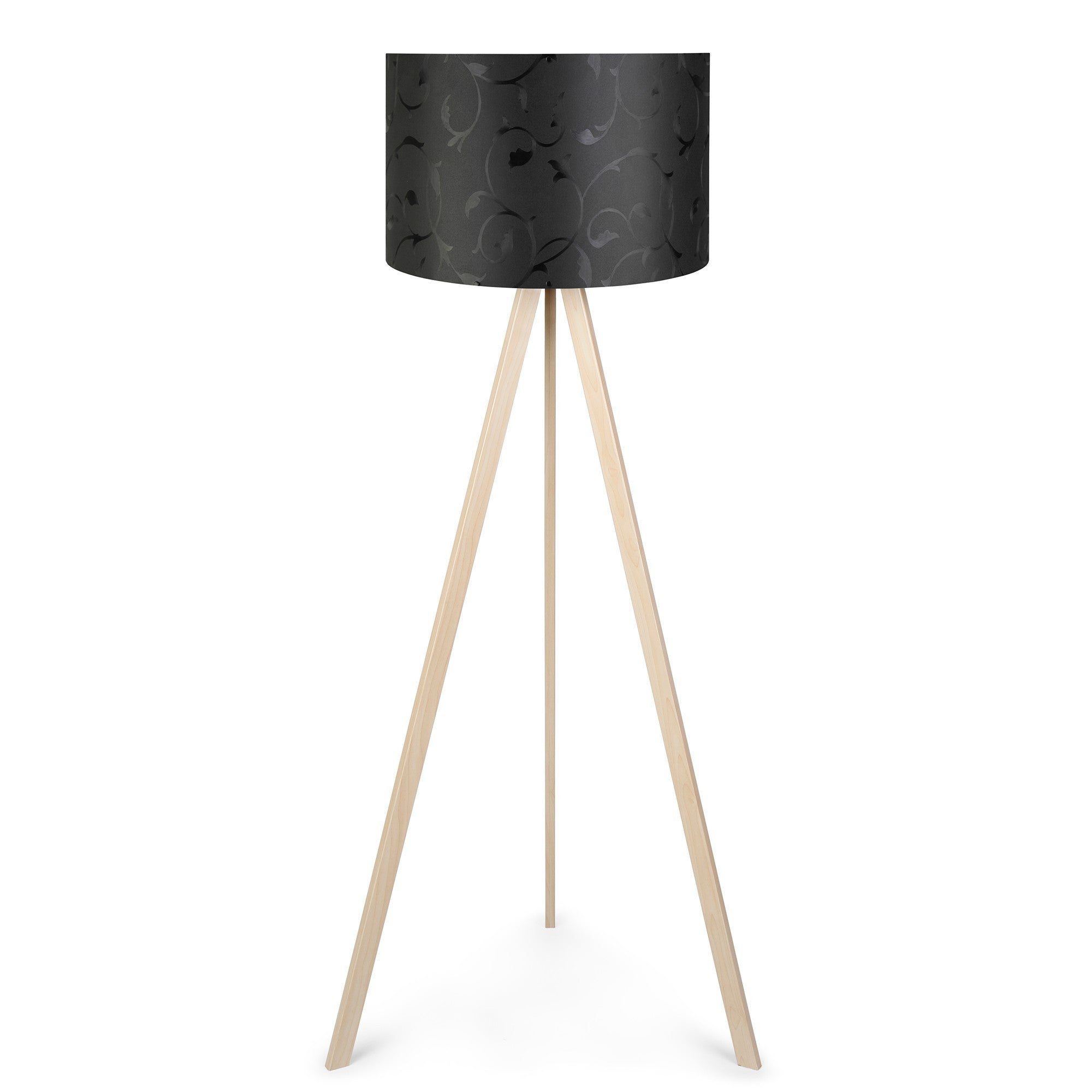 Candeeiro de Pé – 38 x 140 cm – Preto e Creme – MDF e tecido PVC