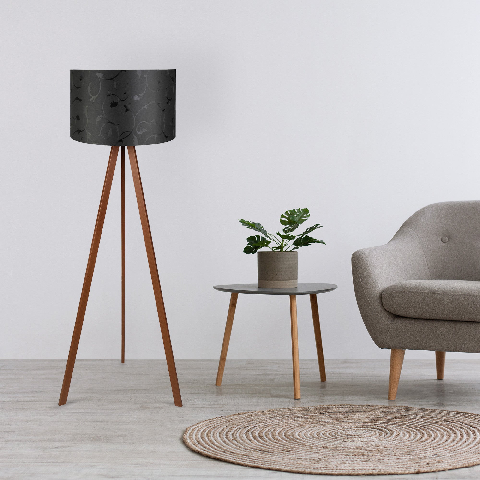 Candeeiro de Pé – 38 x 140 cm – Preto e Marrom – MDF e tecido PVC