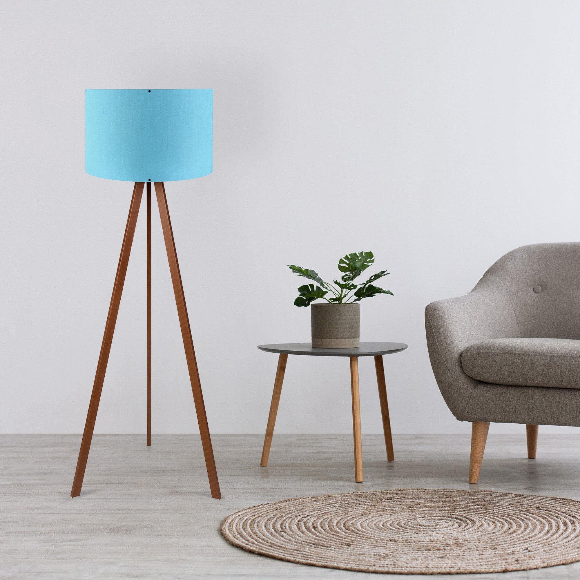 Candeeiro de Pé – 38 x 140 cm – Azul e Marrom – 70% MDF e 30% tecido PVC