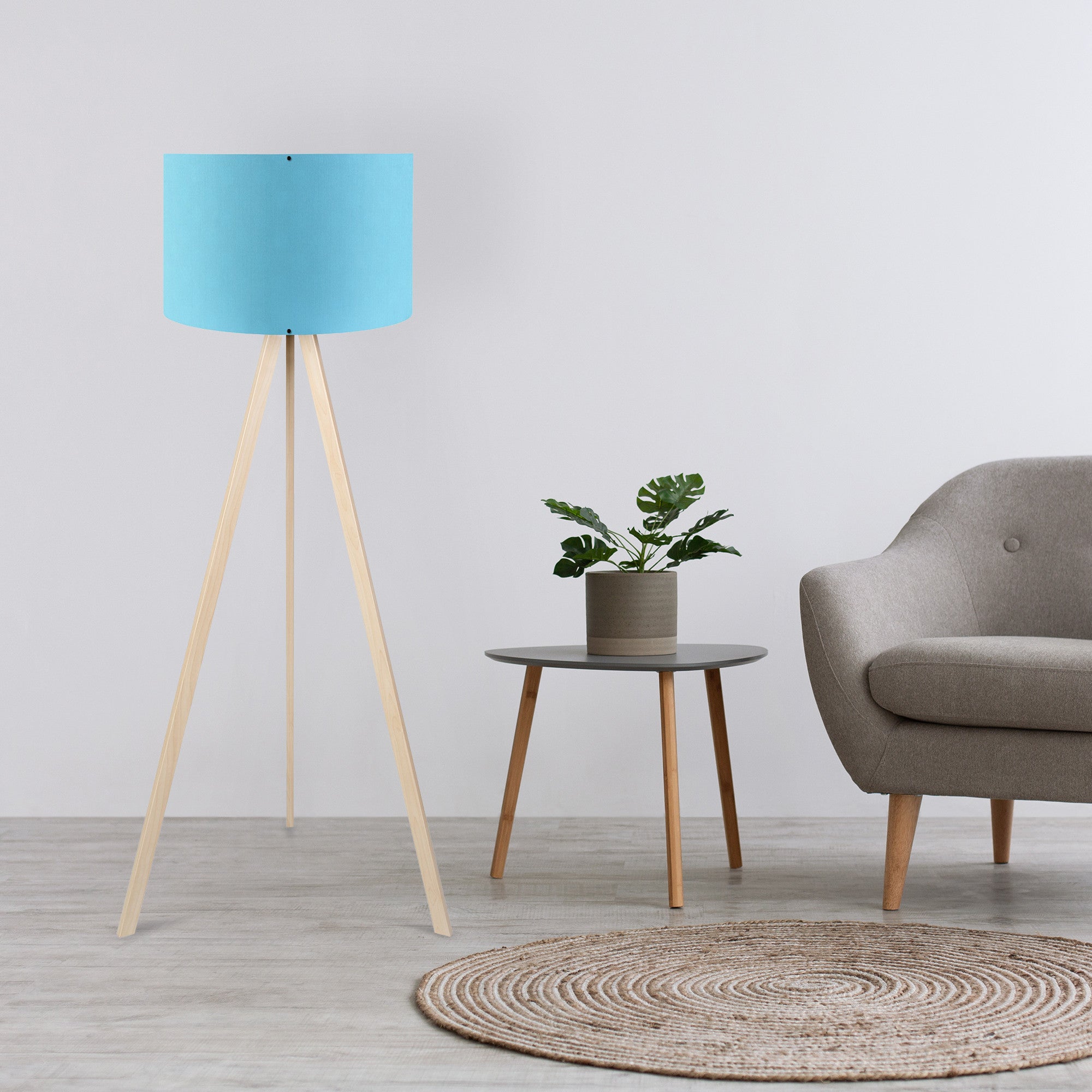 Candeeiro de Pé – 38 x 140 cm – Azul e Creme – MDF e Tecido PVC