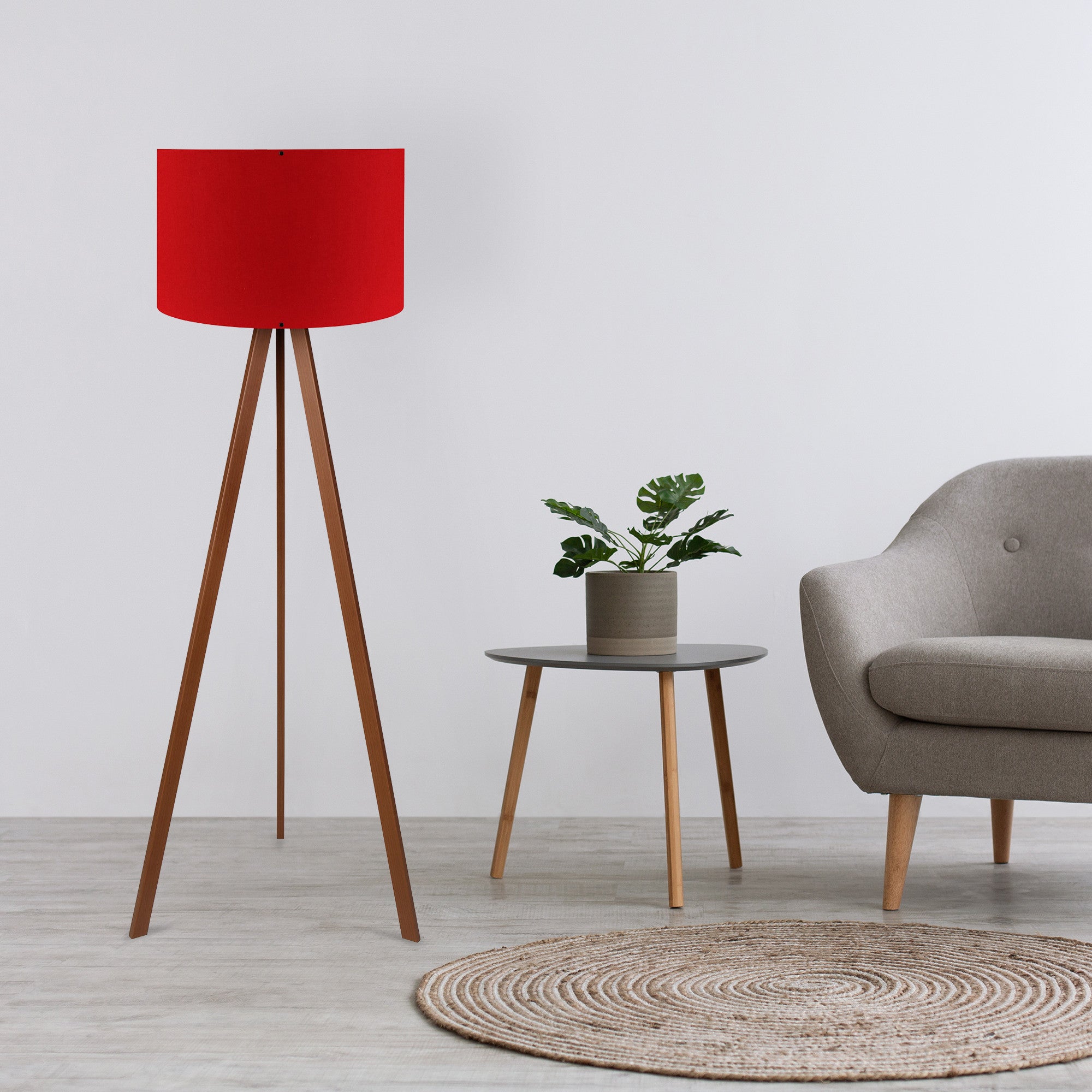 Candeeiro de Pé – 38 x 140 cm – Vermelho e Marrom – MDF e tecido PVC