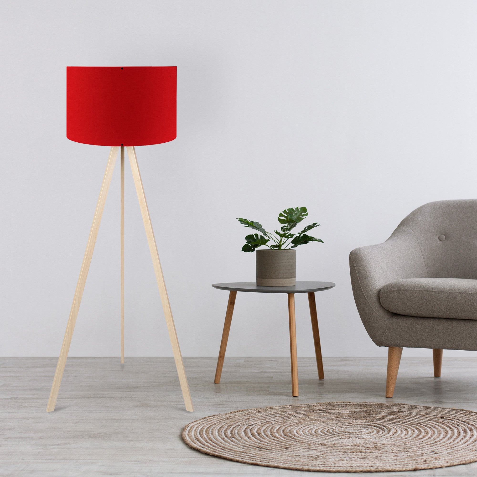 Candeeiro de Pé – 38 x 140 cm – Vermelho e Creme – MDF e Tecido PVC