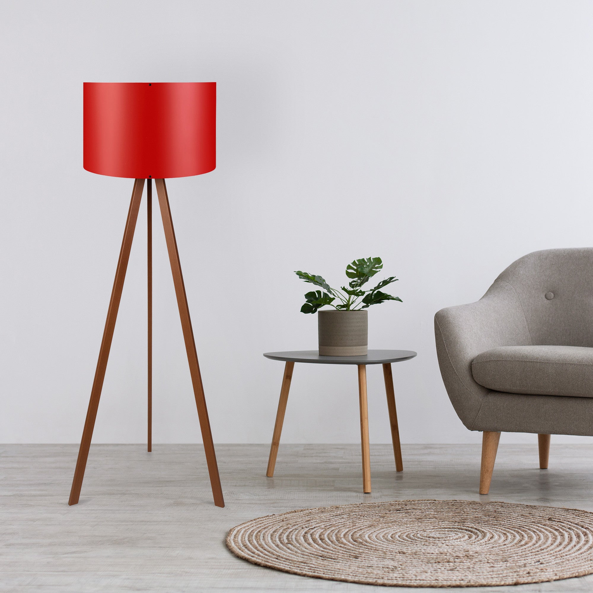Candeeiro de Pé – 140 cm – Vermelho e Marrom – MDF e Tecido PVC