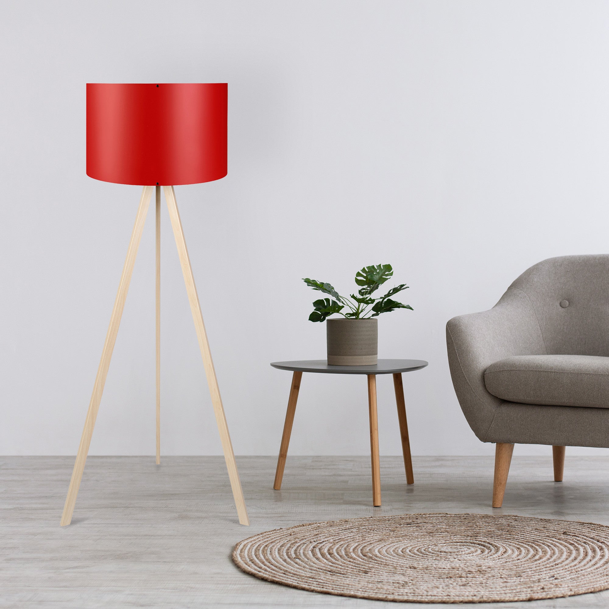 Candeeiro de Pé – 140 cm – Vermelho e Creme – MDF e Tecido PVC
