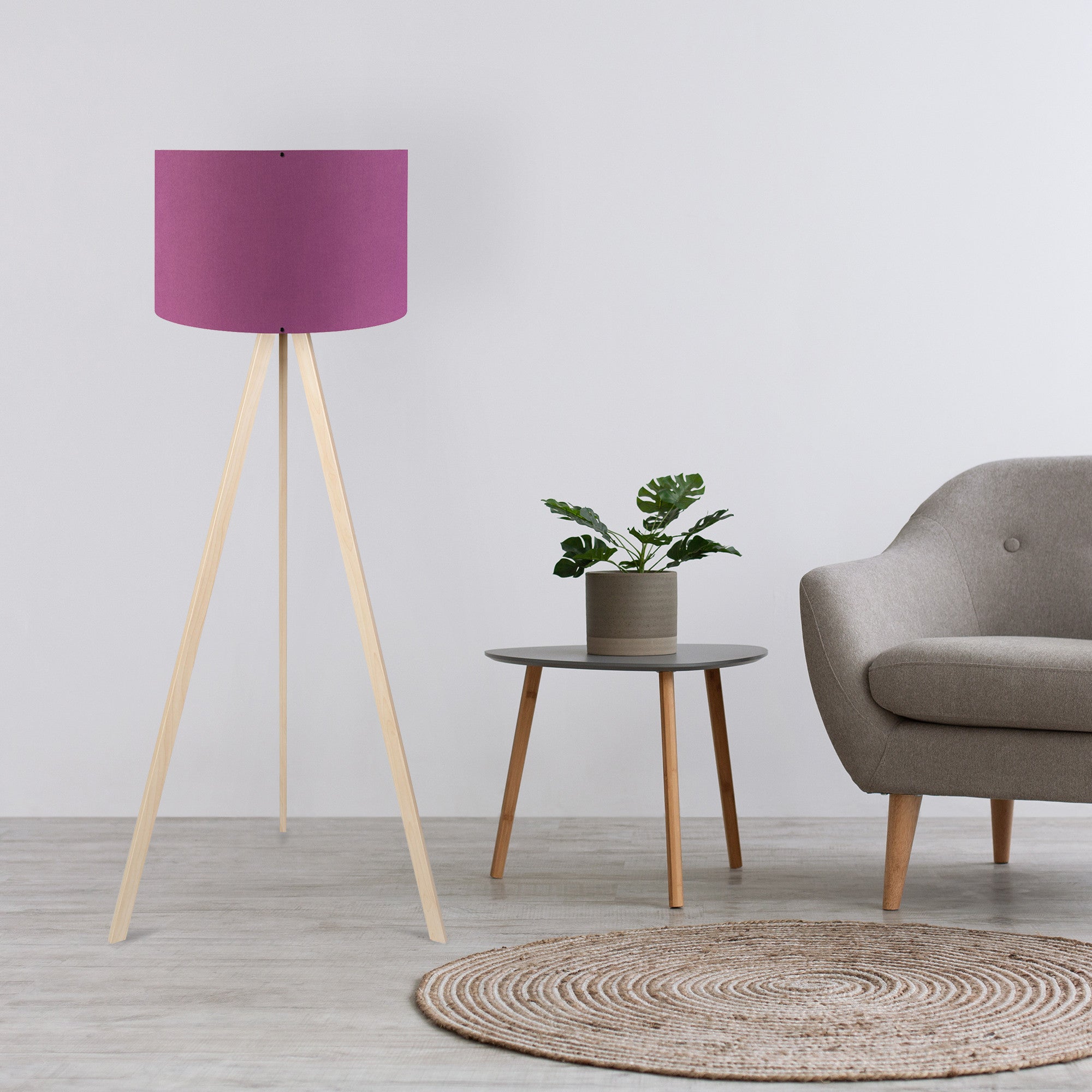 Candeeiro de Pé – 140 cm – Lilás e Creme – MDF e Tecido PVC