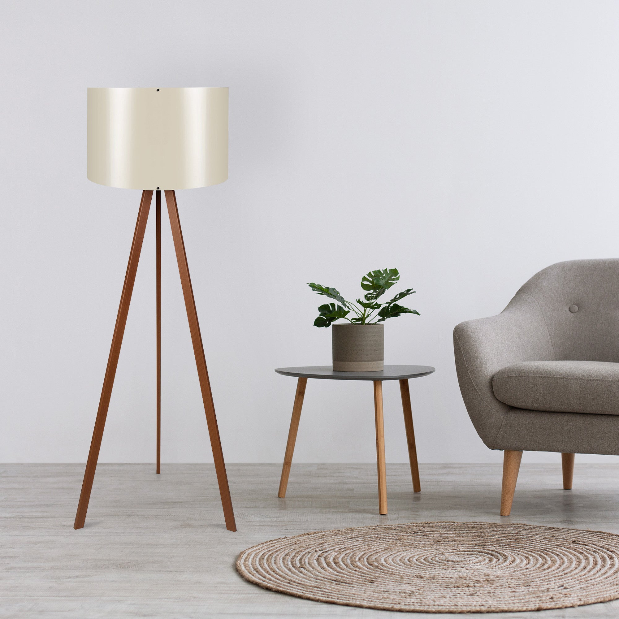 Candeeiro de Pé Moderna – 38 x 140 cm – Ecru e Marrom – MDF e PVC