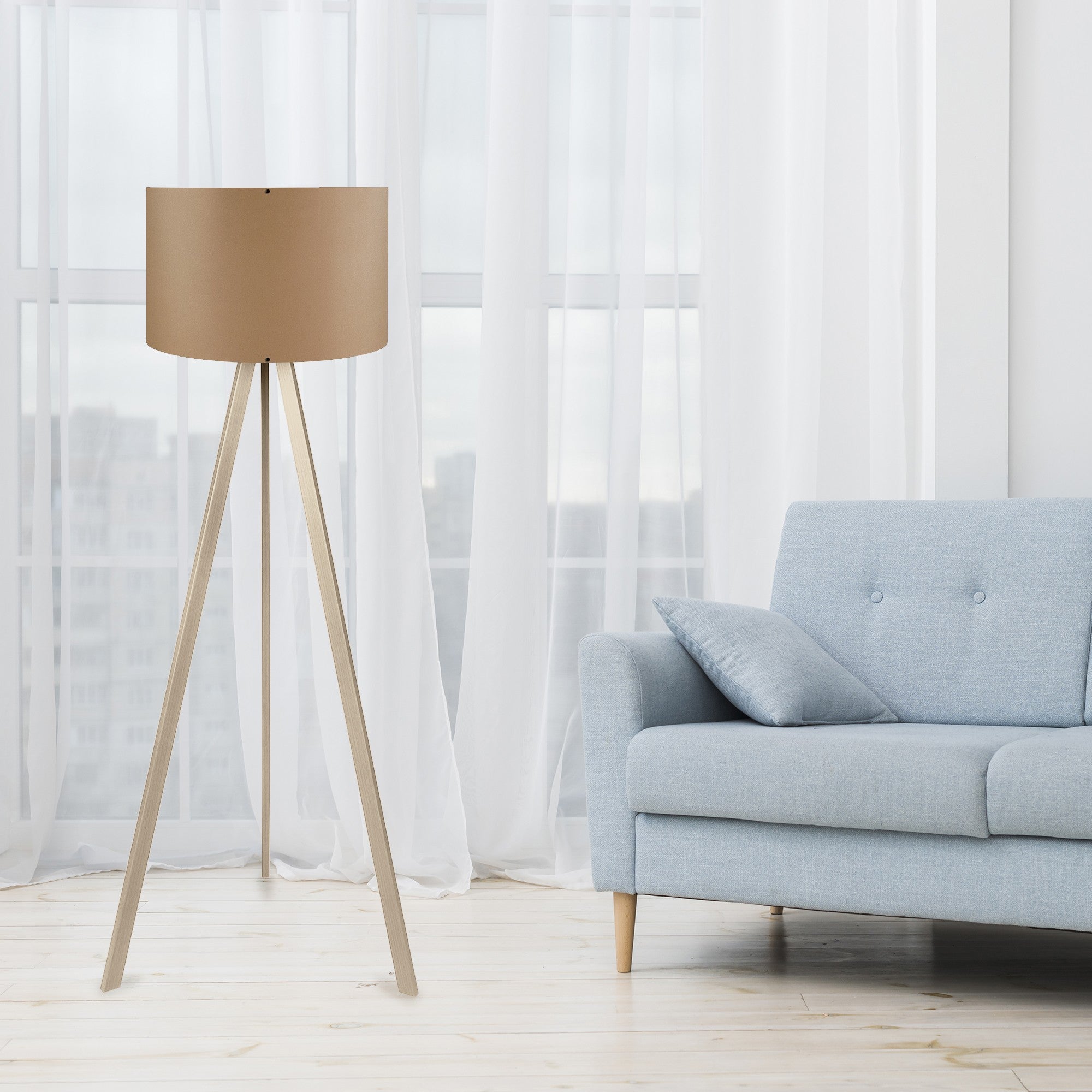 Candeeiro de Pé – 140 cm – Bege e Creme – MDF e tecido PVC