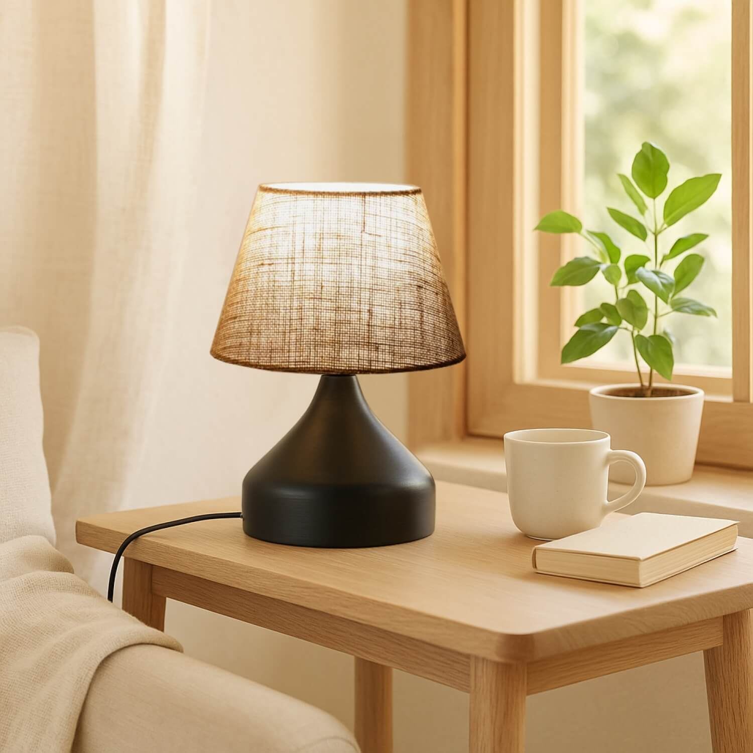 Candeeiro de Mesa – 30 cm de altura – Cor creme – 100% metal