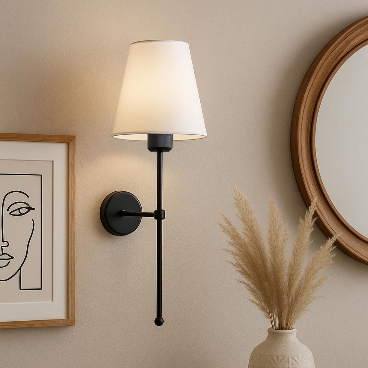 Candeeiro de Parede – 50 cm de altura – Creme e Preto – metal