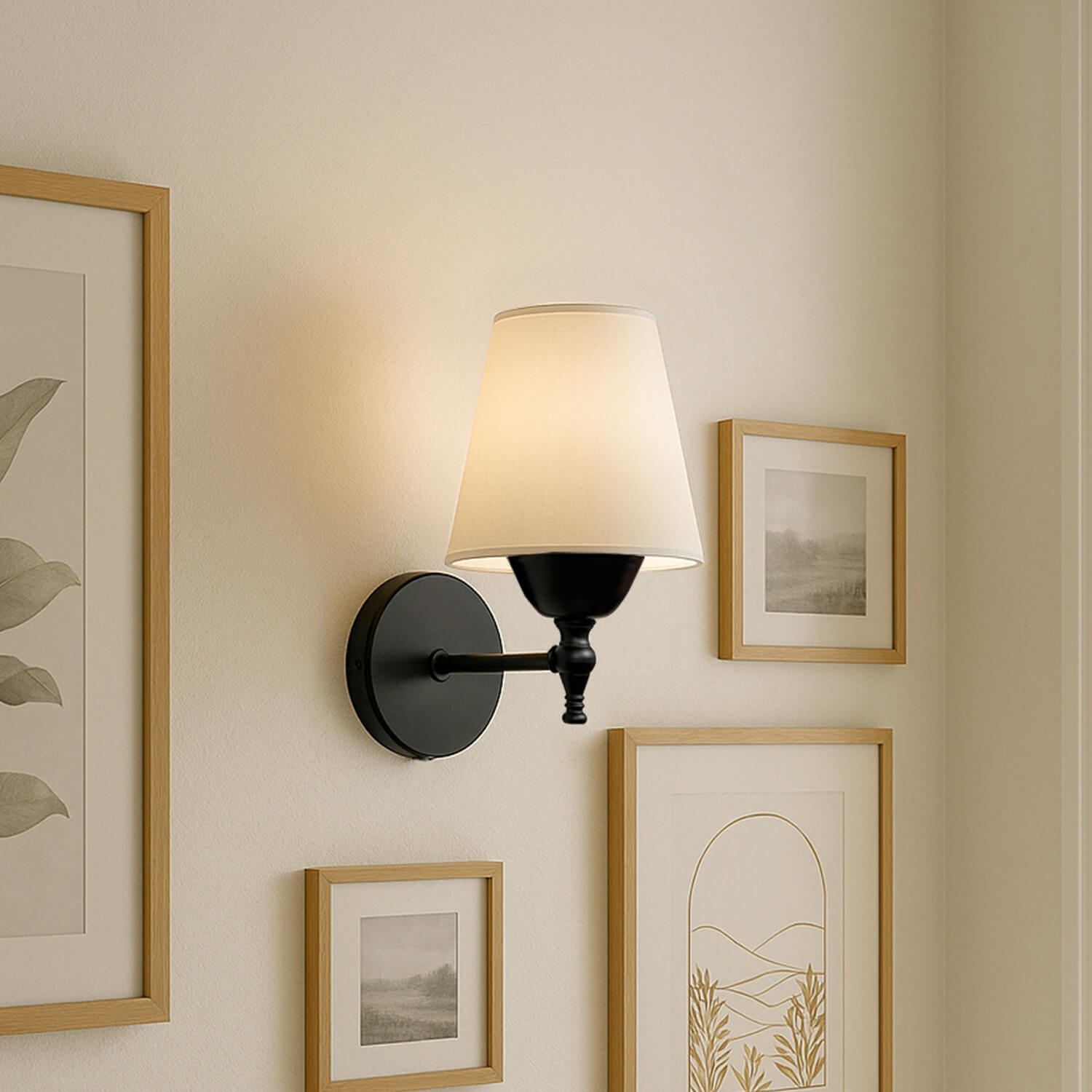 Candeeiro de Parede – Ø13 cm – Creme e Preto – Metal