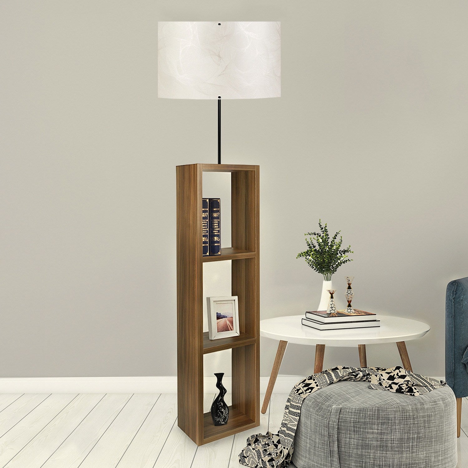 Candeeiro de Pé de madeira – 140 cm – Marrom e Ecru