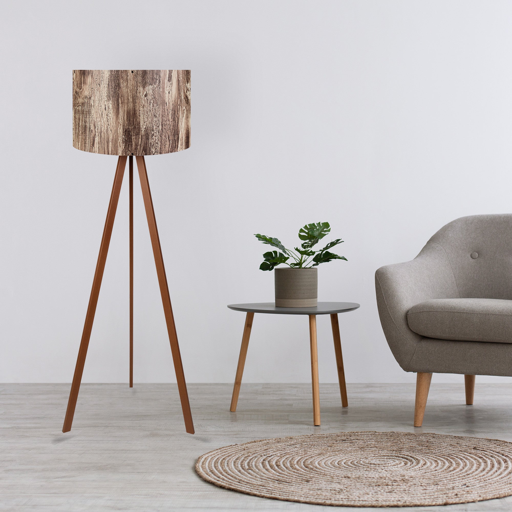 Candeeiro de Pé – 38 x 140 cm – Marrom e Bege – MDF e Tecido PVC