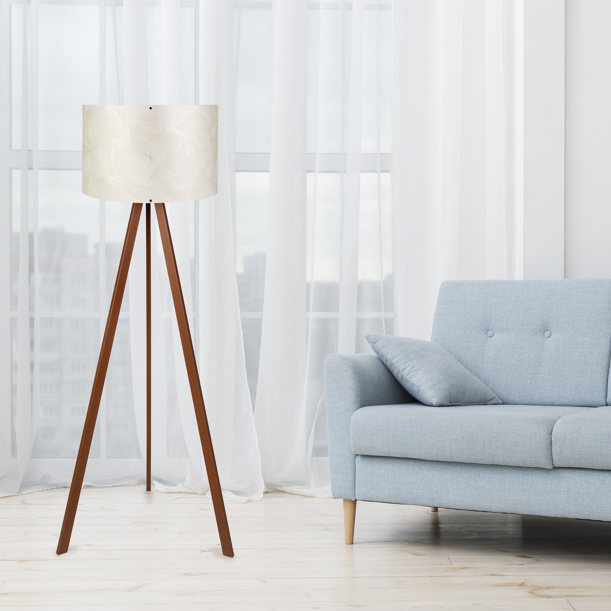 Candeeiro de Pé – 38 x 140 cm – Marrom e Ecru – MDF e Tecido PVC
