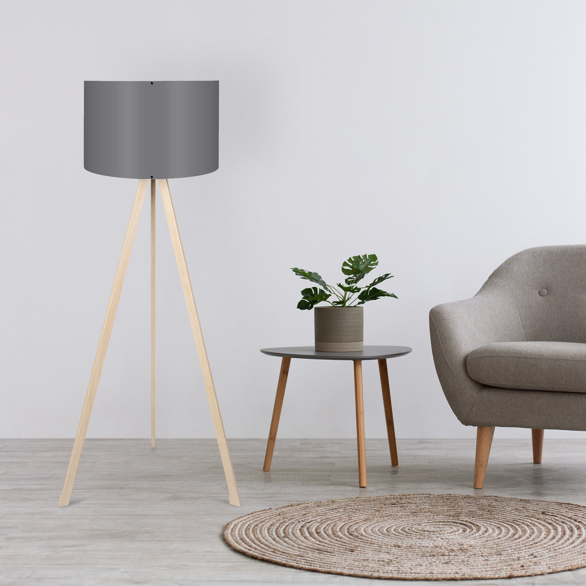 Candeeiro de Pé – 38 x 140 cm – Cinza e Carvalho – MDF e PVC