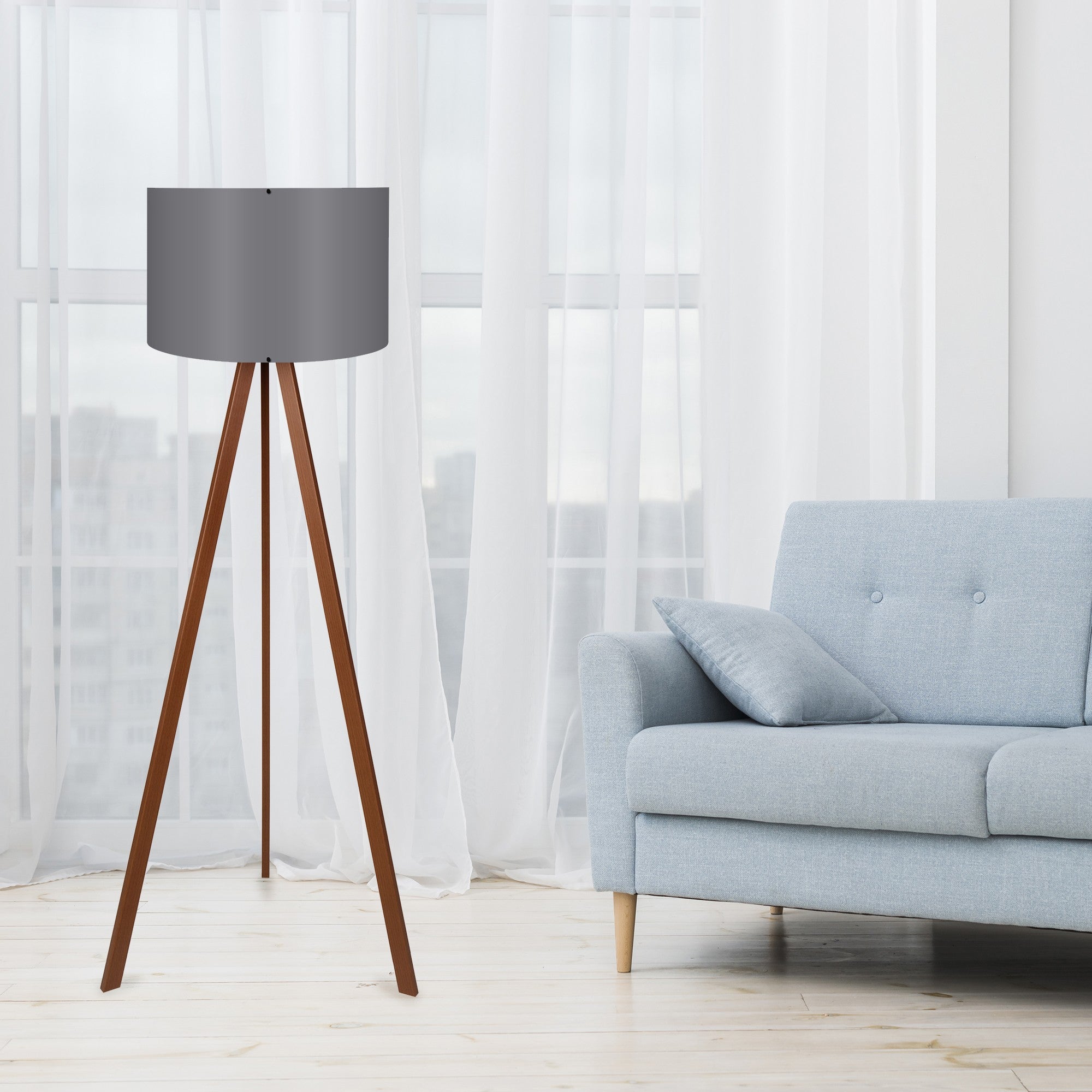 Candeeiro de Pé – 38 x 140 cm – Marrom e Cinza – MDF e PVC