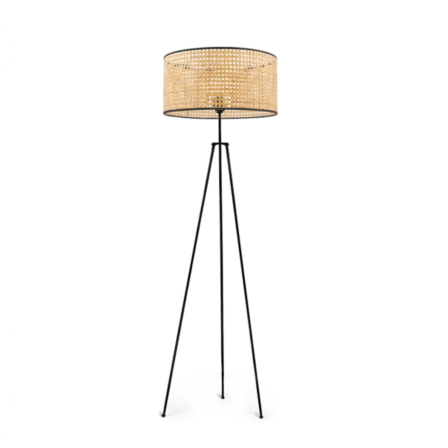 Candeeiro de Pé – 150 cm – Creme e Preto – Rattan e Metal
