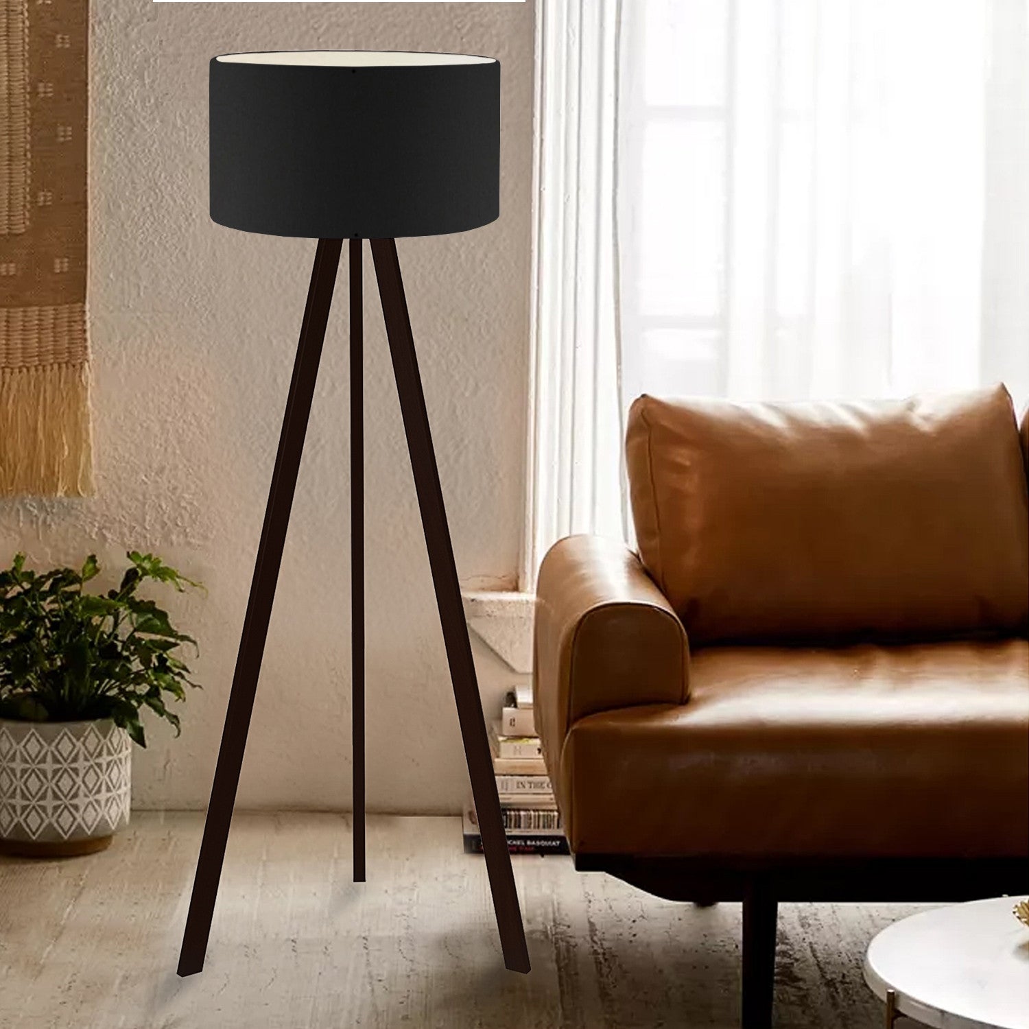 Candeeiro de Pé – 140 cm de altura – preto – PVC e MDF