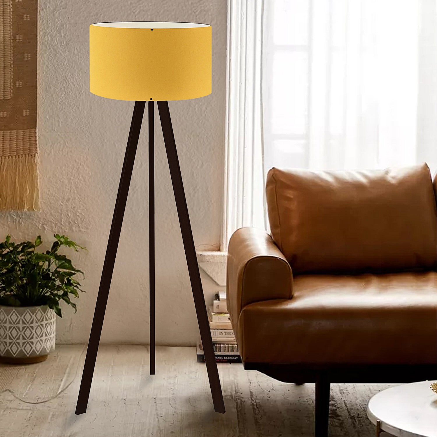 Candeeiro de Pé – 140 cm altura – mostarda – PVC e MDF
