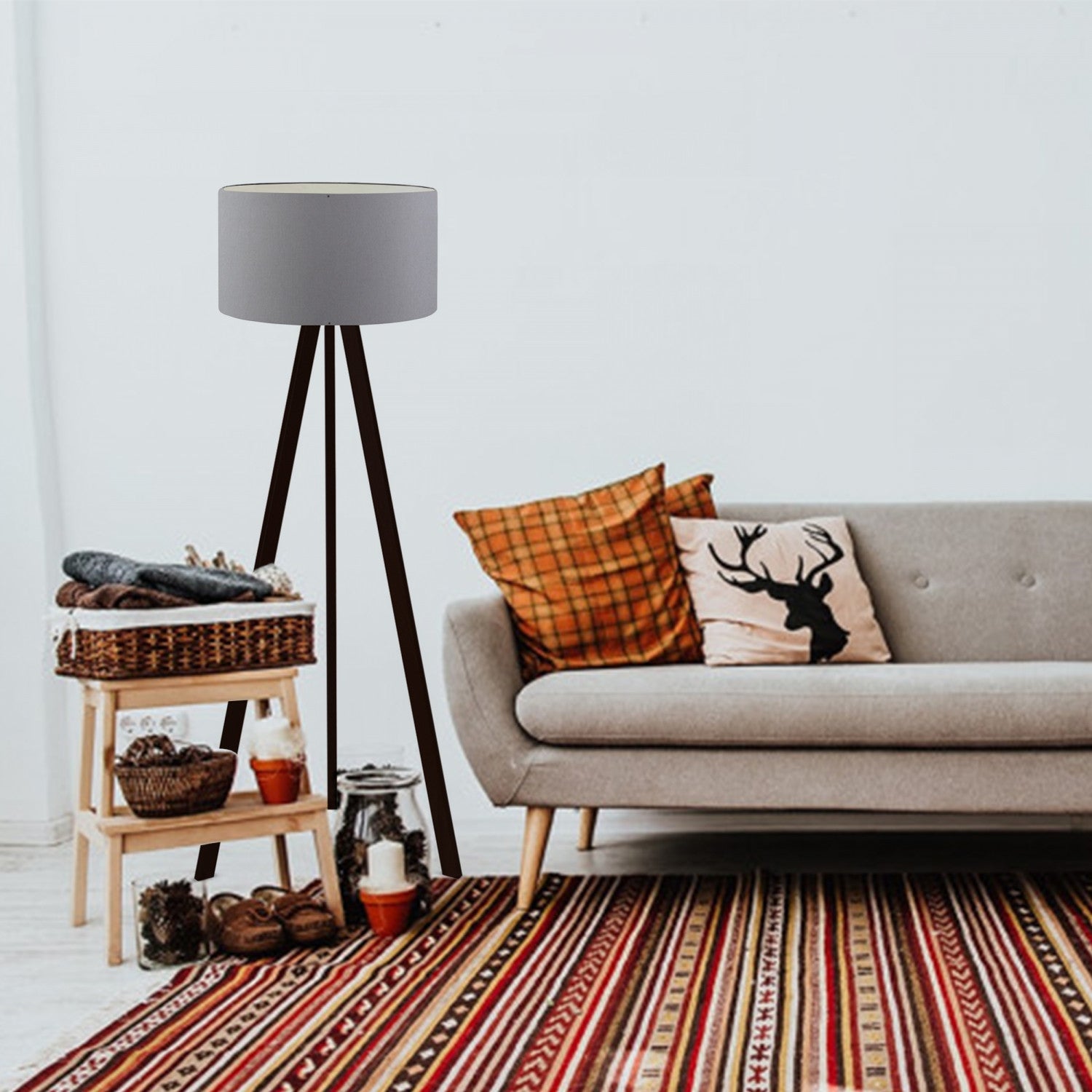 Candeeiro de Pé – 140 cm – Cinza – PVC e MDF