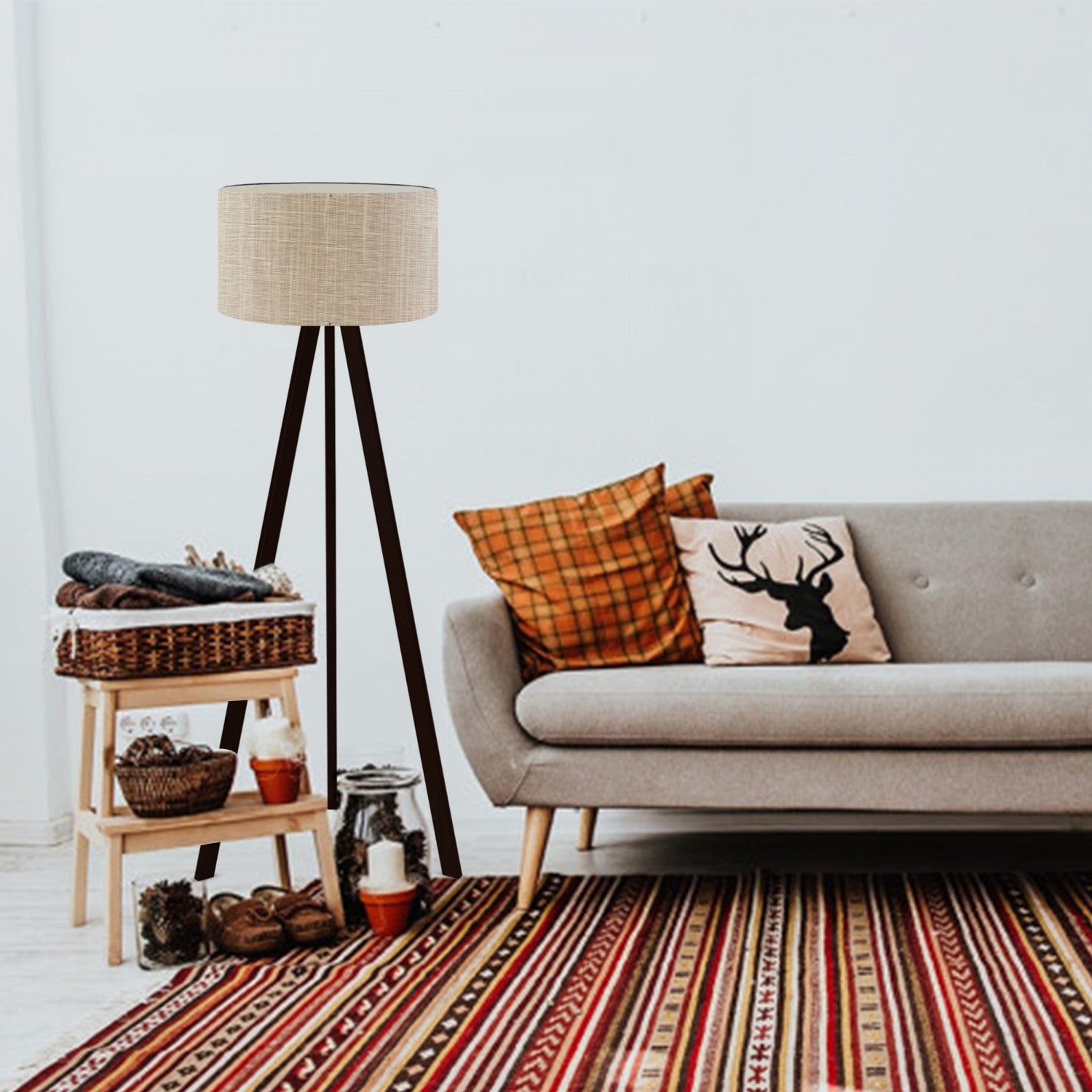 Candeeiro de Pé – 140 cm de Altura – Bege – PVC e MDF