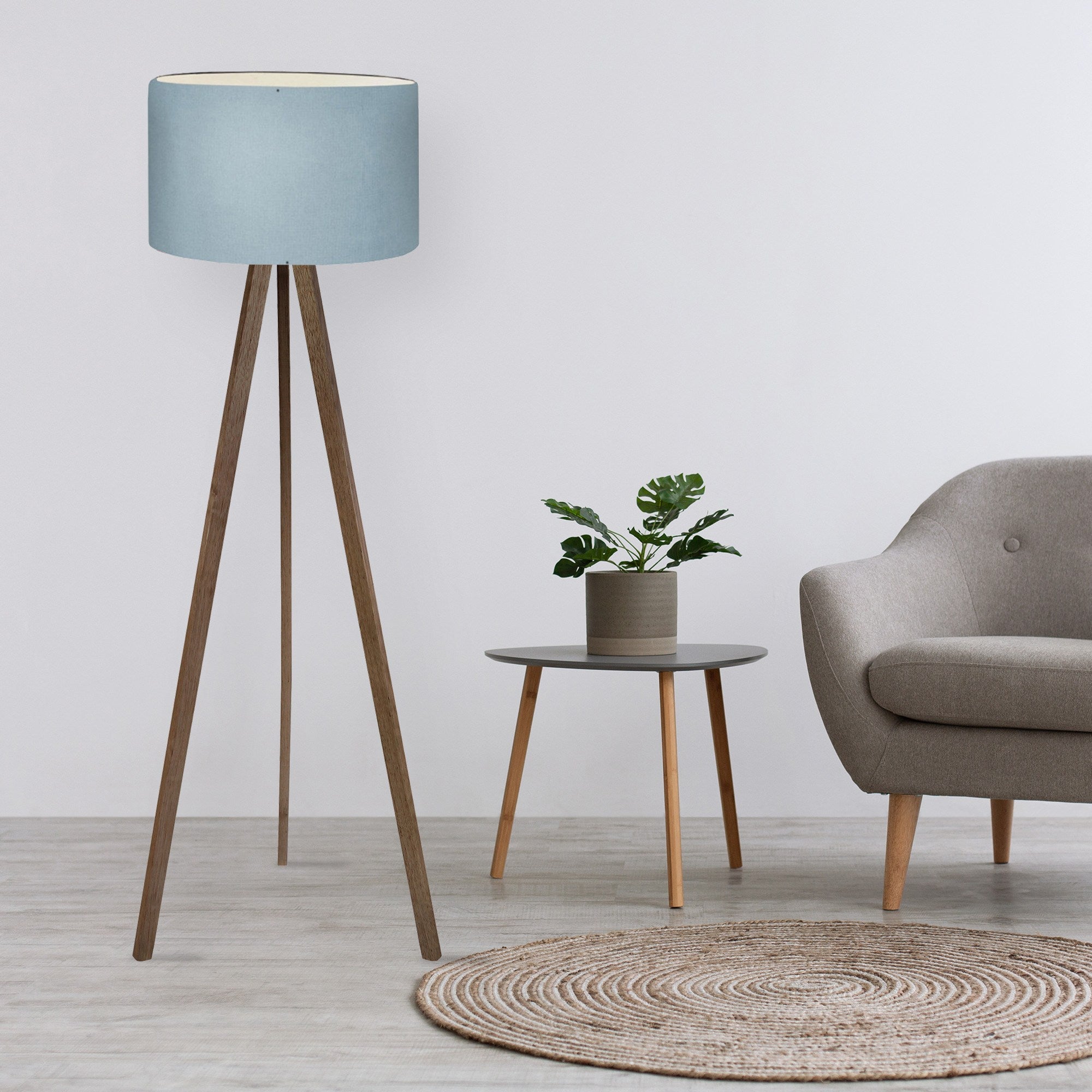 Candeeiro de Pé – 140 cm – Azul e Marrom – PVC e MDF