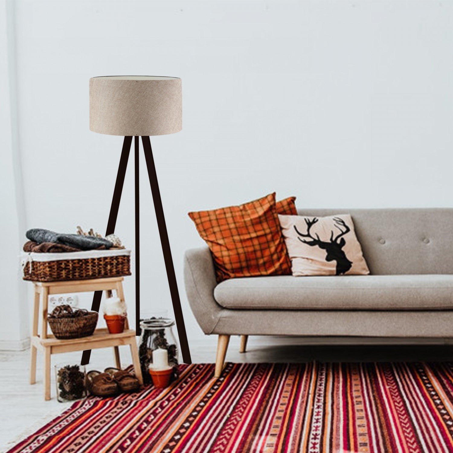 Candeeiro de Pé Moderna – 140 cm de altura – Bege – PVC e MDF