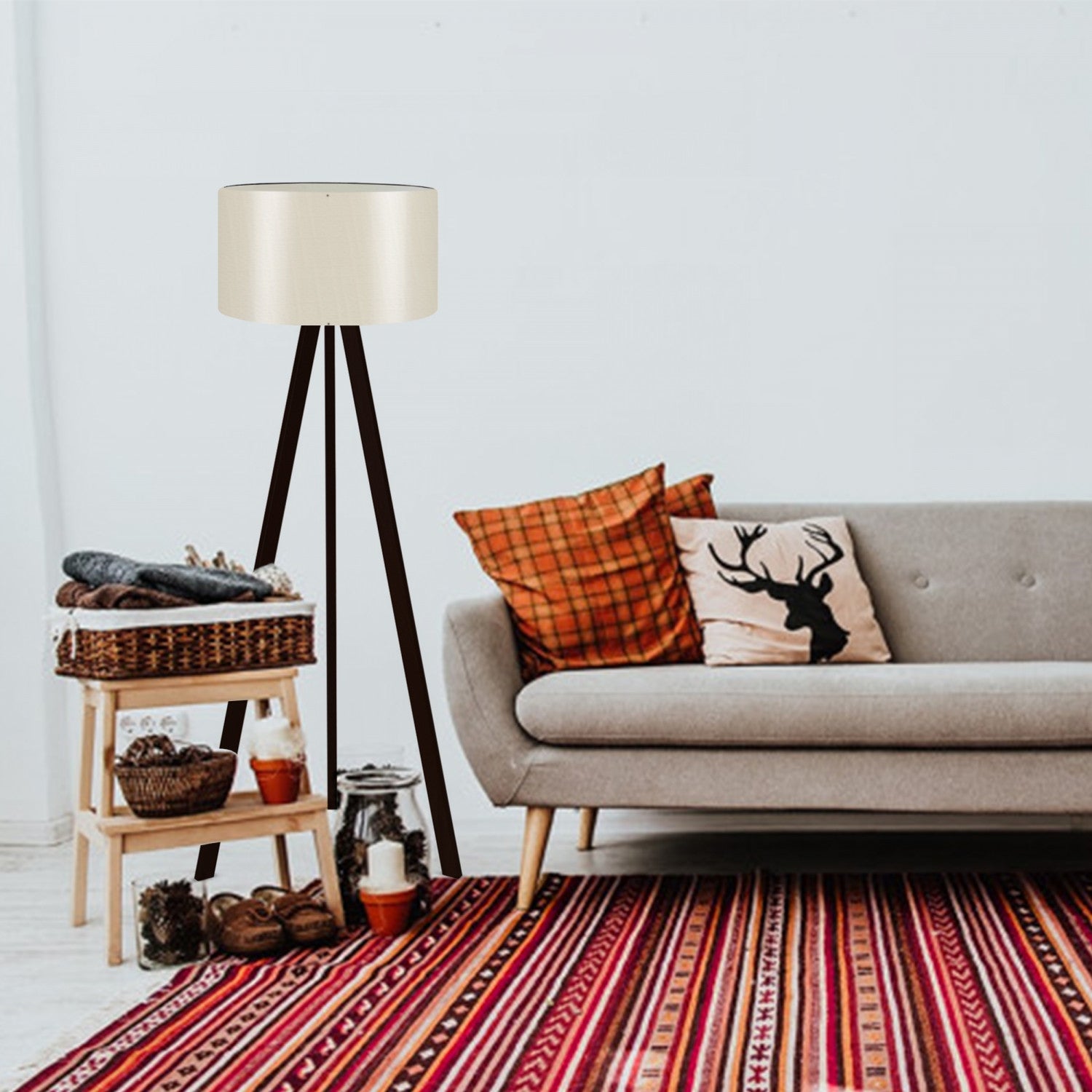 Candeeiro de Pé – 140 cm – creme – PVC, MDF