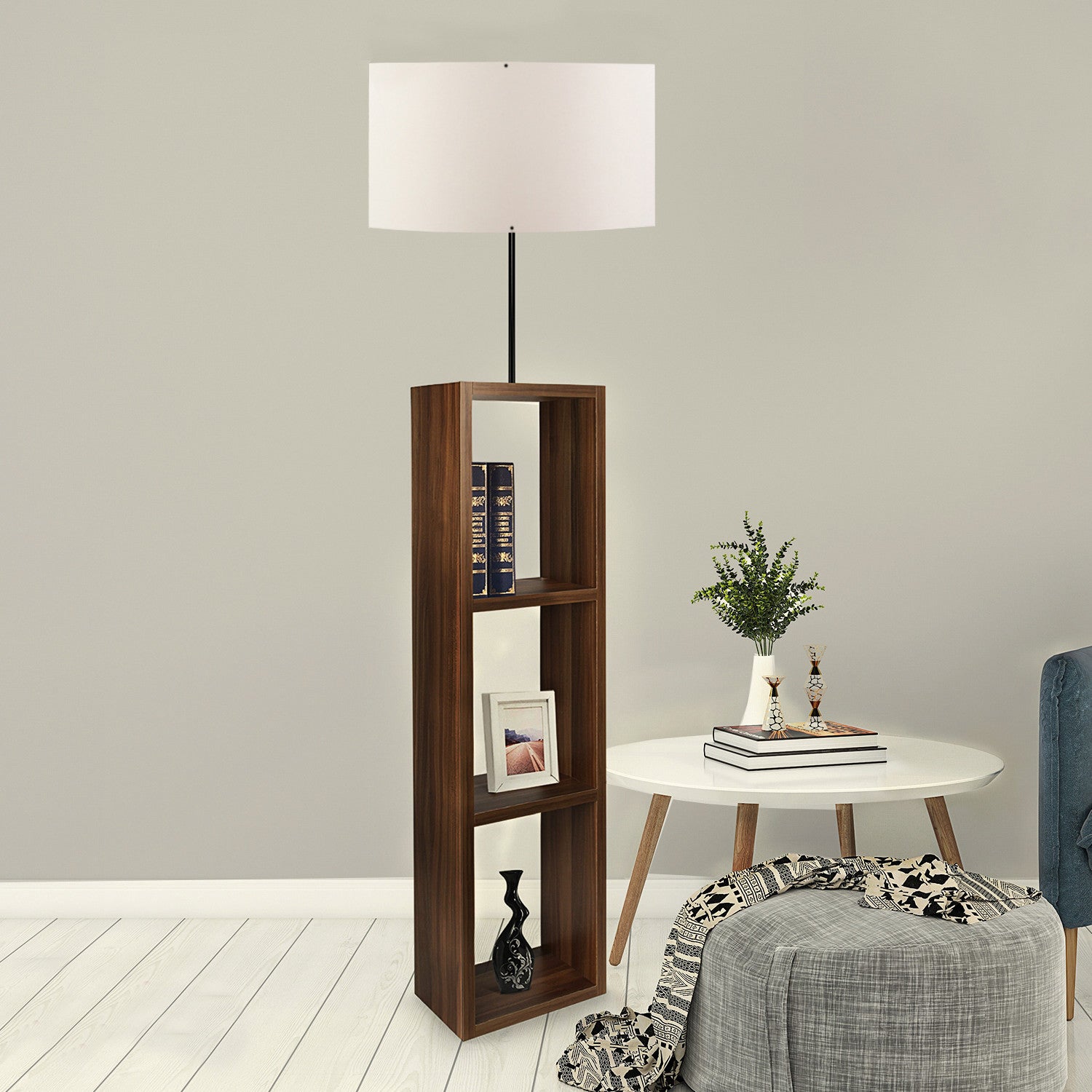 Candeeiro de Pé de madeira – 150 cm – Creme – PVC e MDF