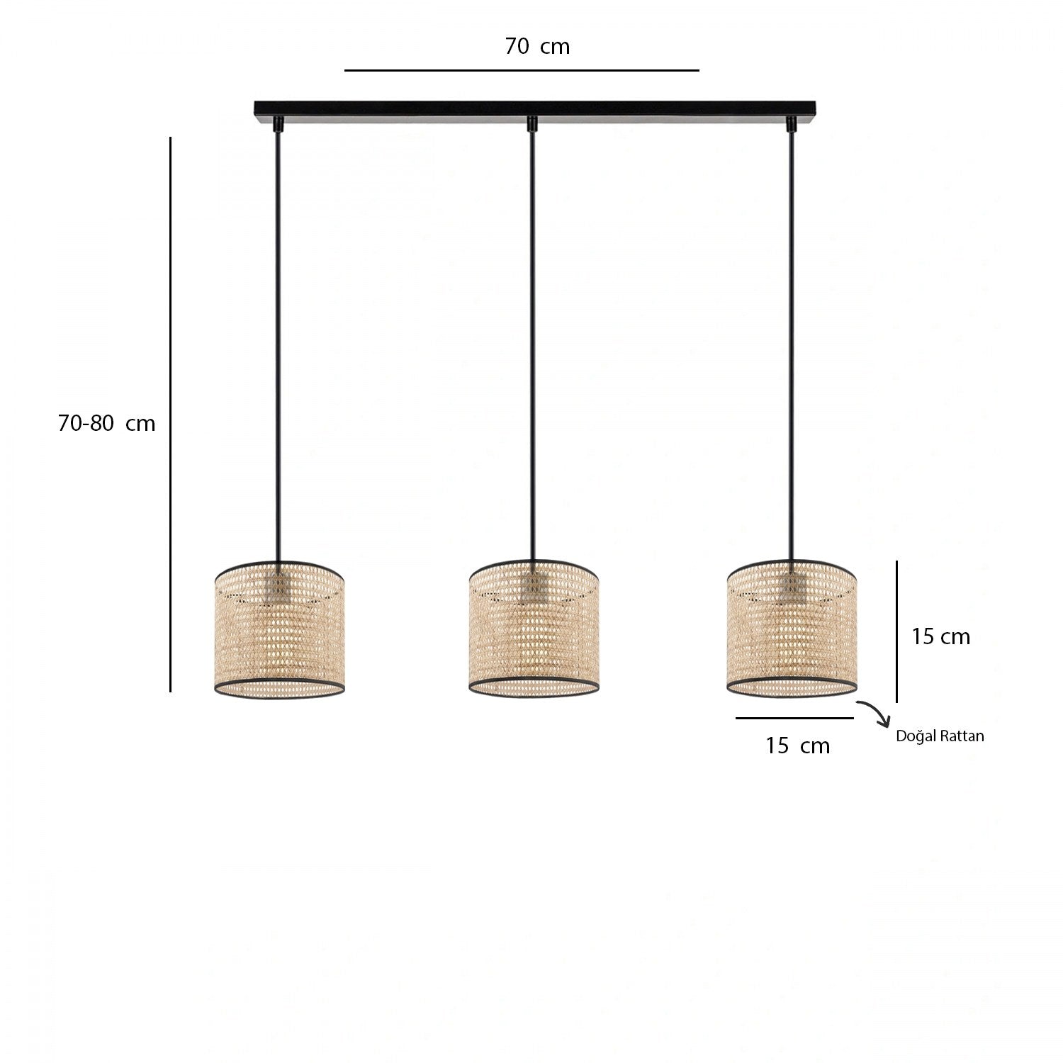 Candeeiro de Teto – 80 cm de altura – Creme e Preto – Rattan