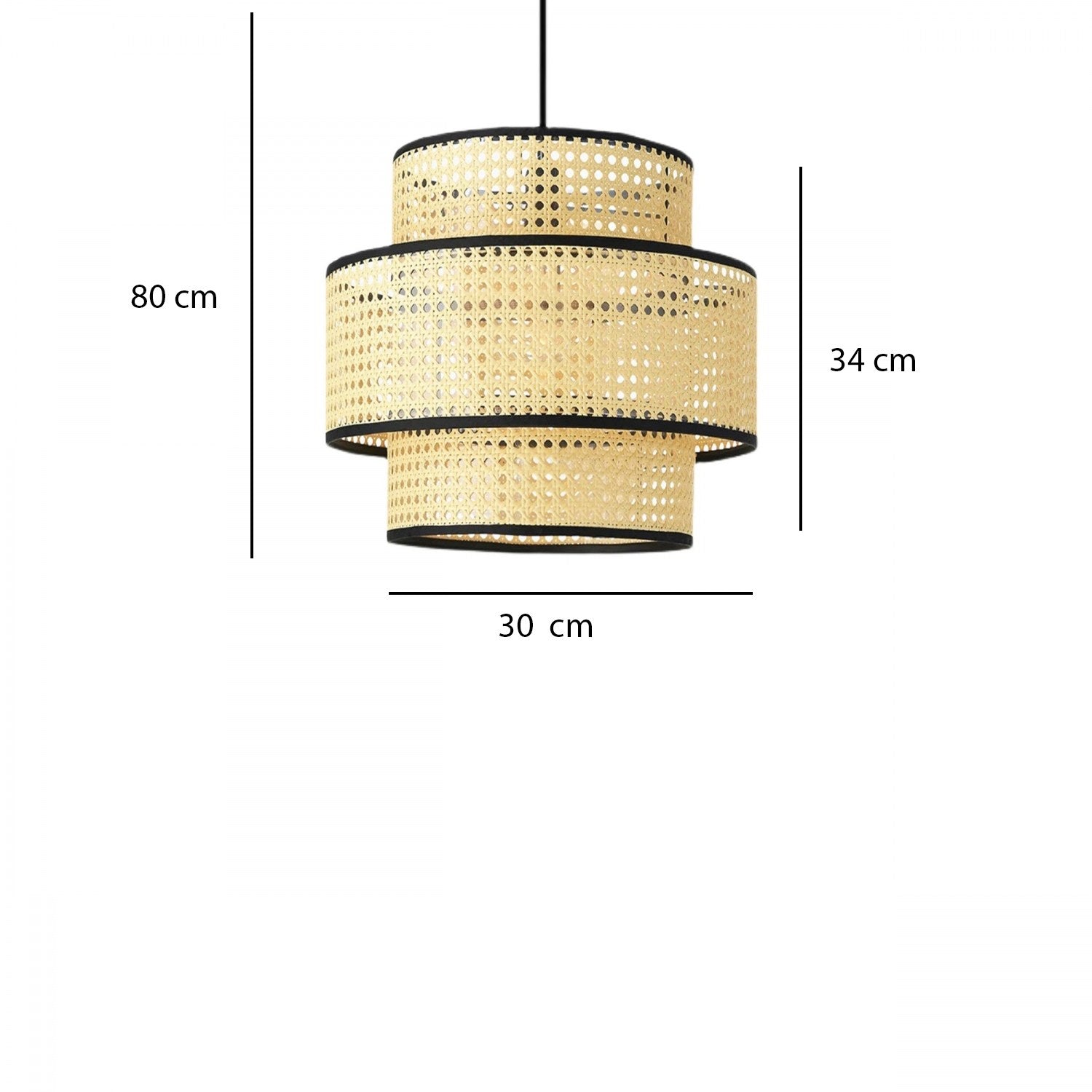 Candeeiro de Teto – 80 cm – Creme e Preto – Rattan
