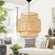 Candeeiro de Teto – 30cm x 100cm – Bege e Preto – Bambu