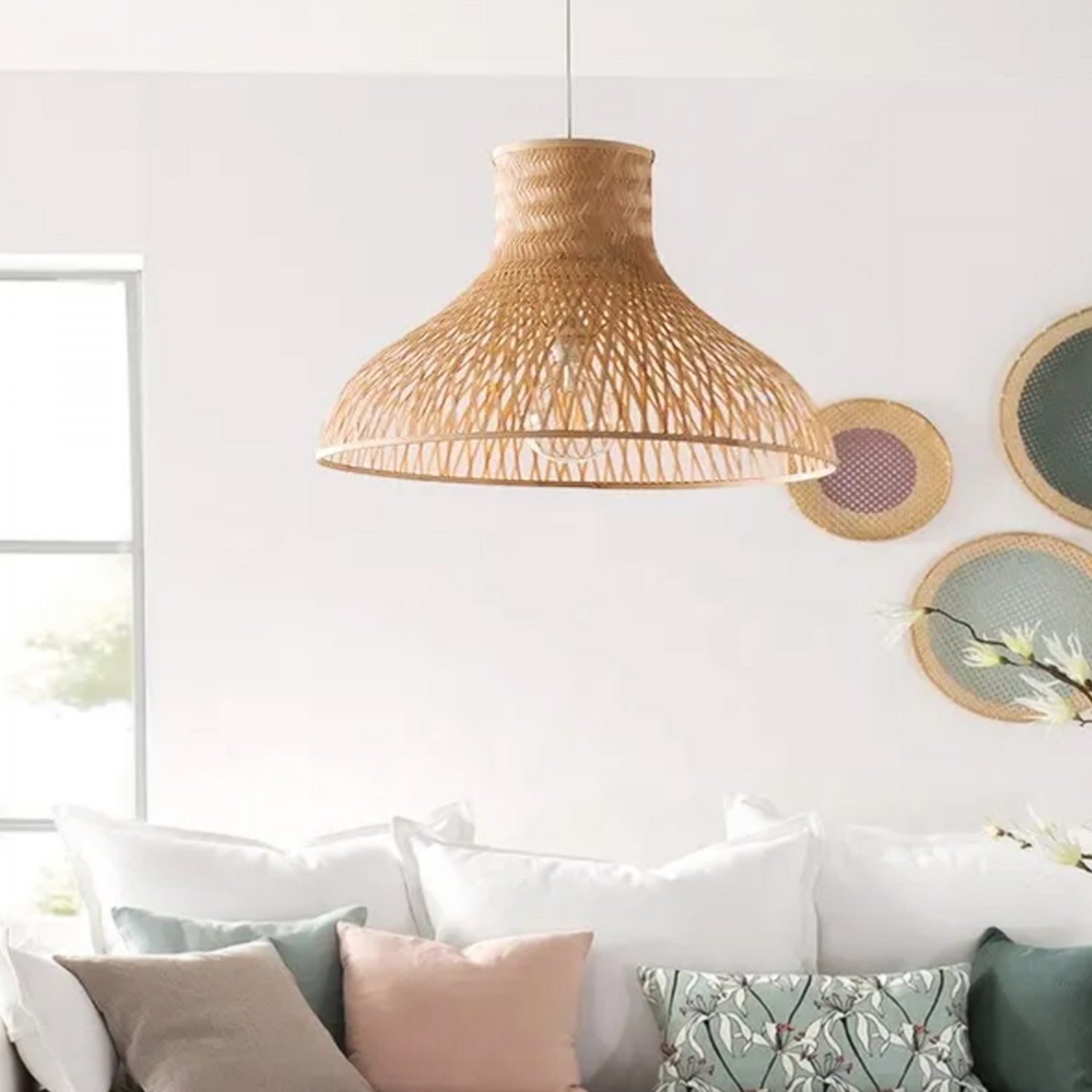 Candeeiro de Teto – 100 cm – Bege e Preto – Bambu