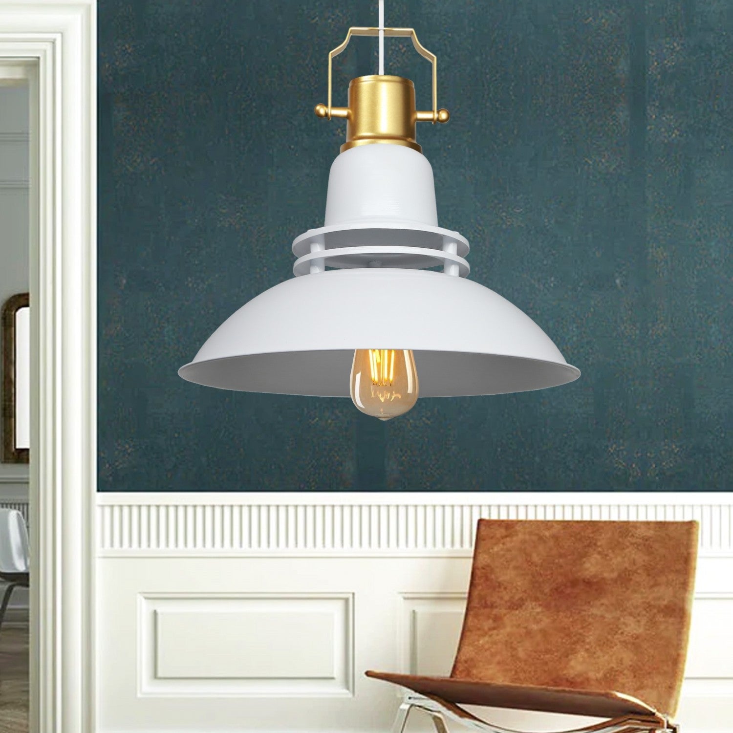 Candeeiro de Teto – 34,5 cm diâmetro, 120 cm altura – Branco – Metal