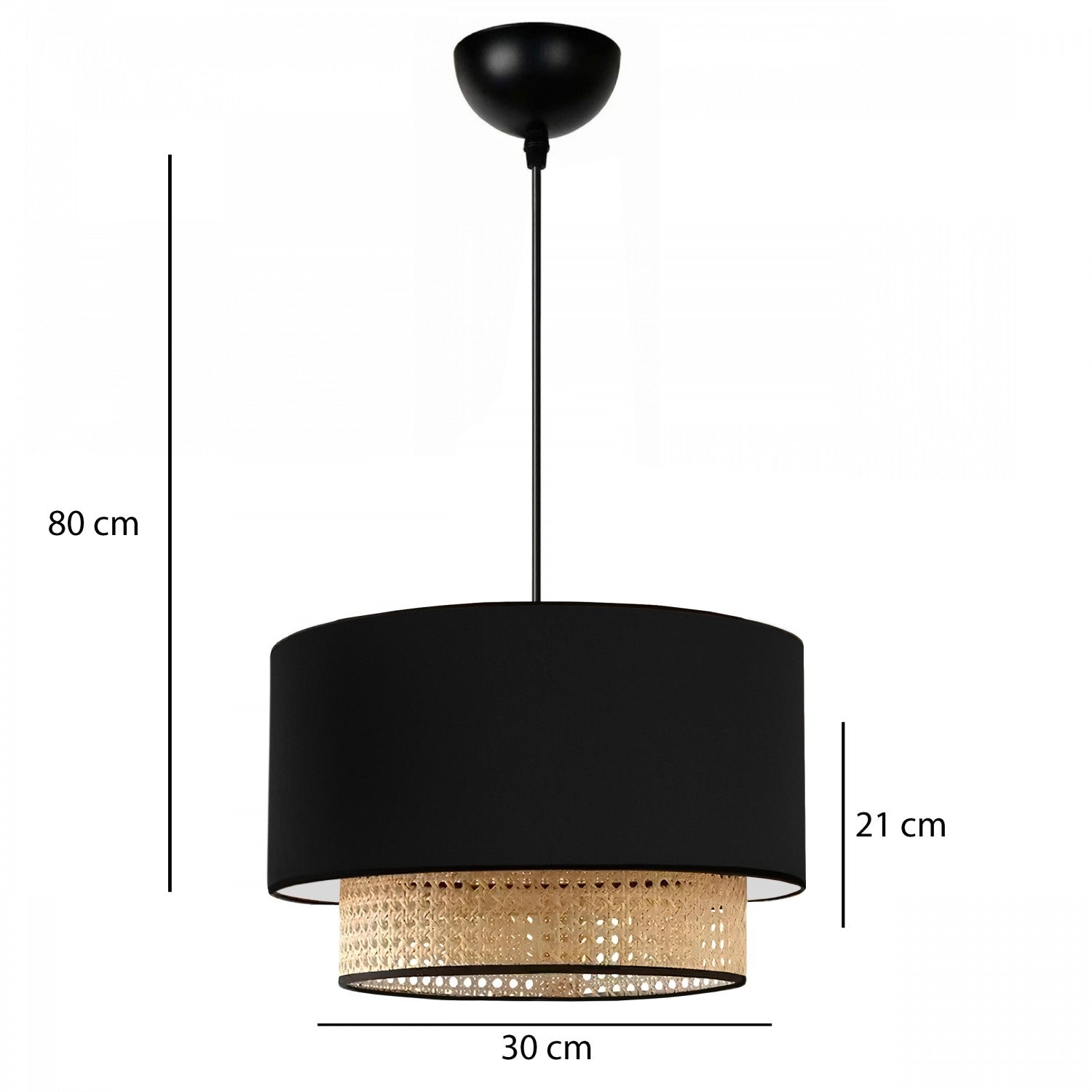 Candeeiro de Teto – 30 cm diâmetro – Preto – Tecido e Rattan