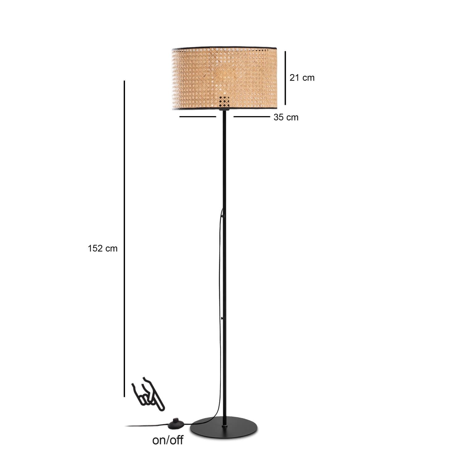 Candeeiro de Pé – 152 cm – Bege – Metal e Rotim