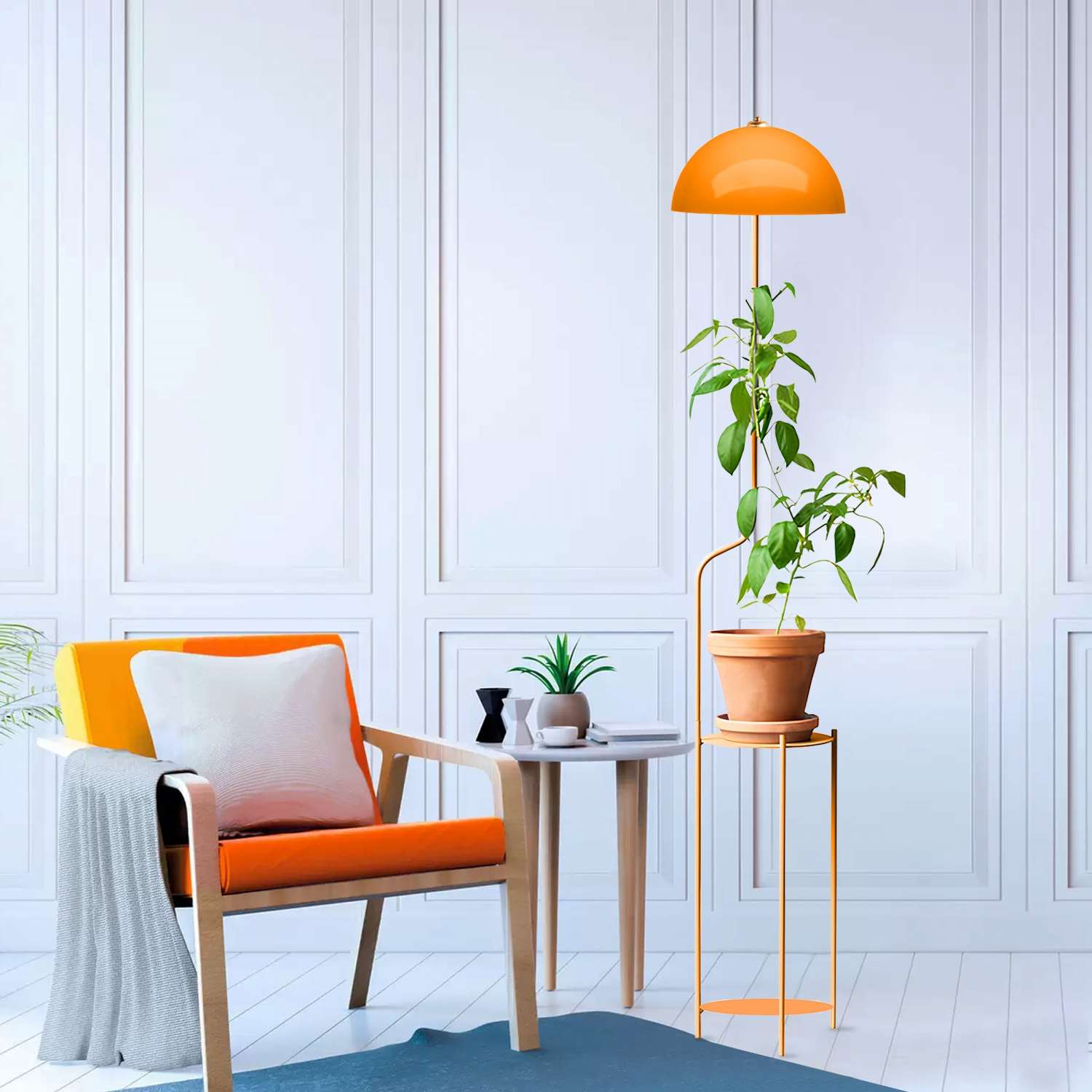 Candeeiro de Pé – 25 x 25 x 140 cm – Laranja – Metal