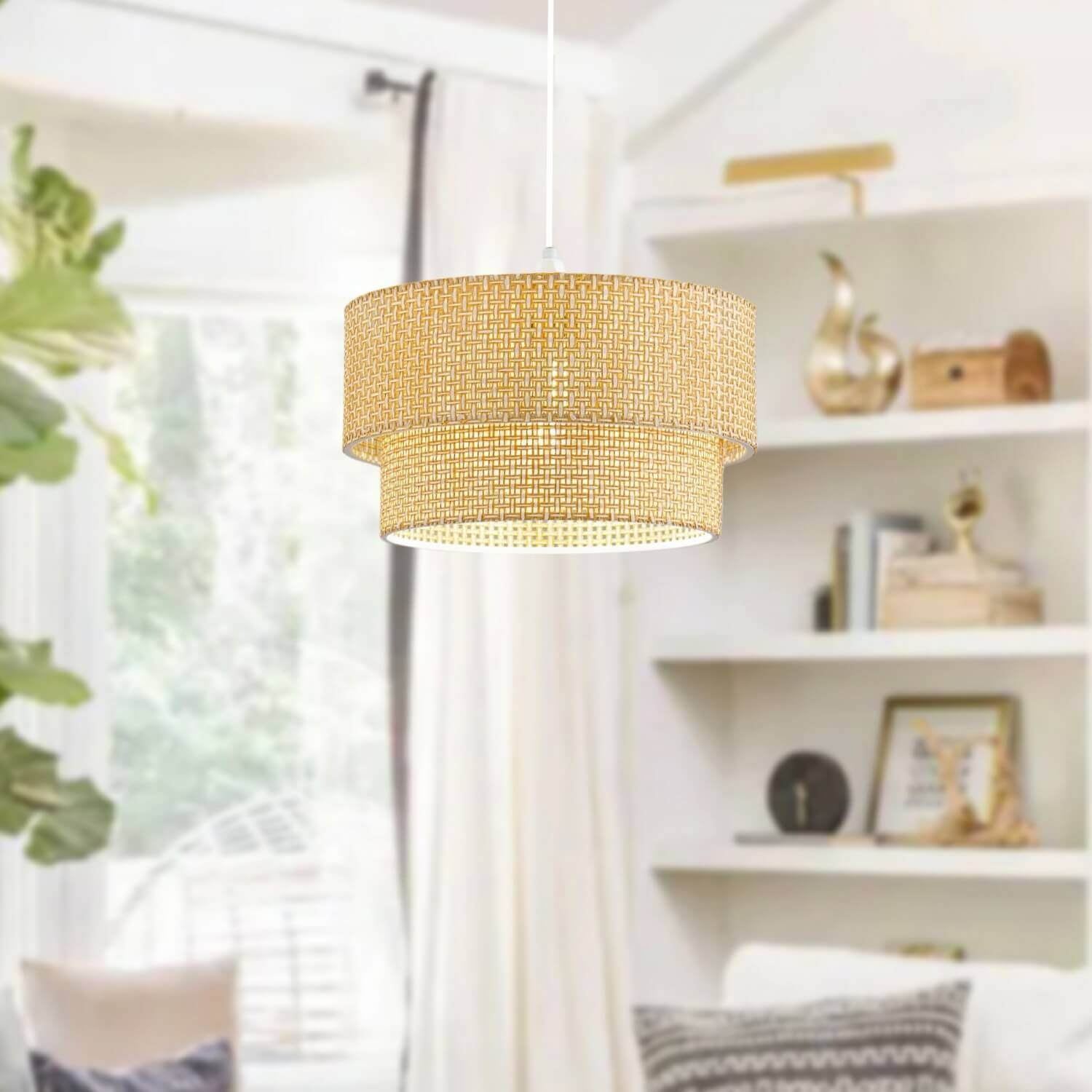Candeeiro de Teto – 35-70 cm – Bege e Branco – Plástico