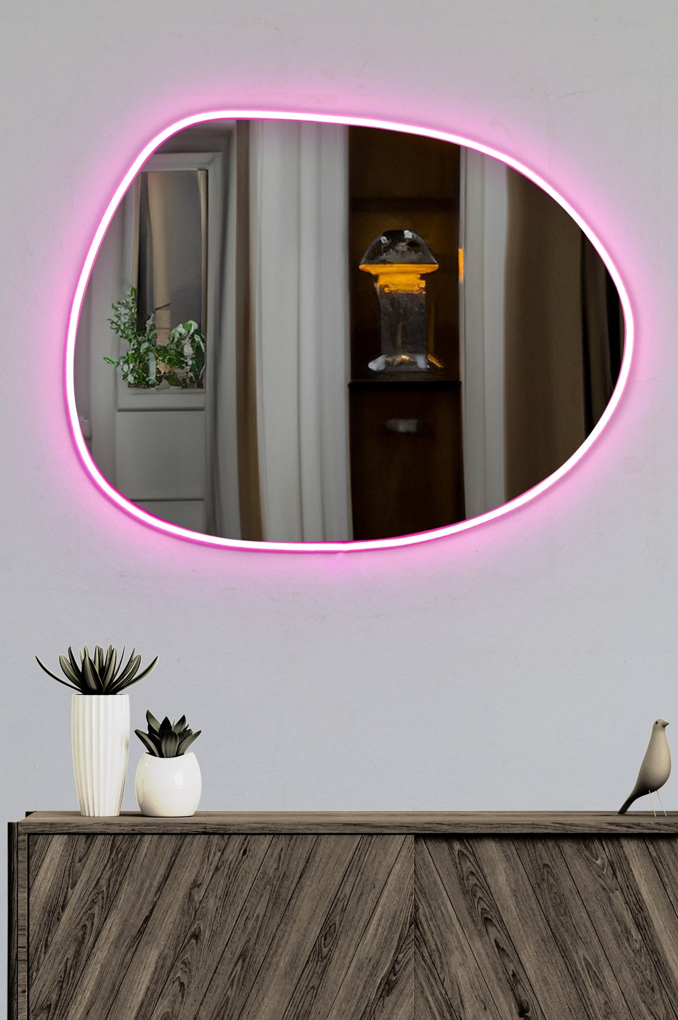 Espelho com Iluminação Led-Piago-Rosa