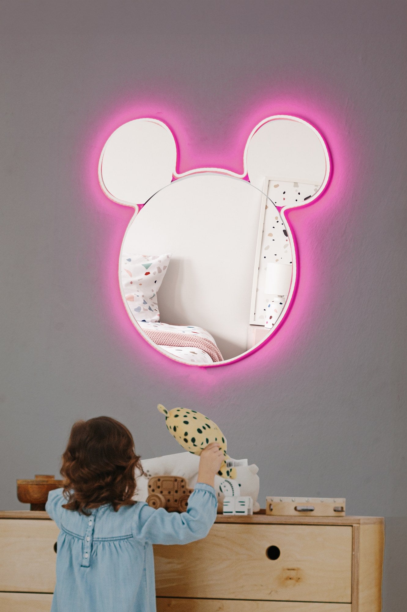 Espelho com Iluminação Led-Mickey Silver-Rosa