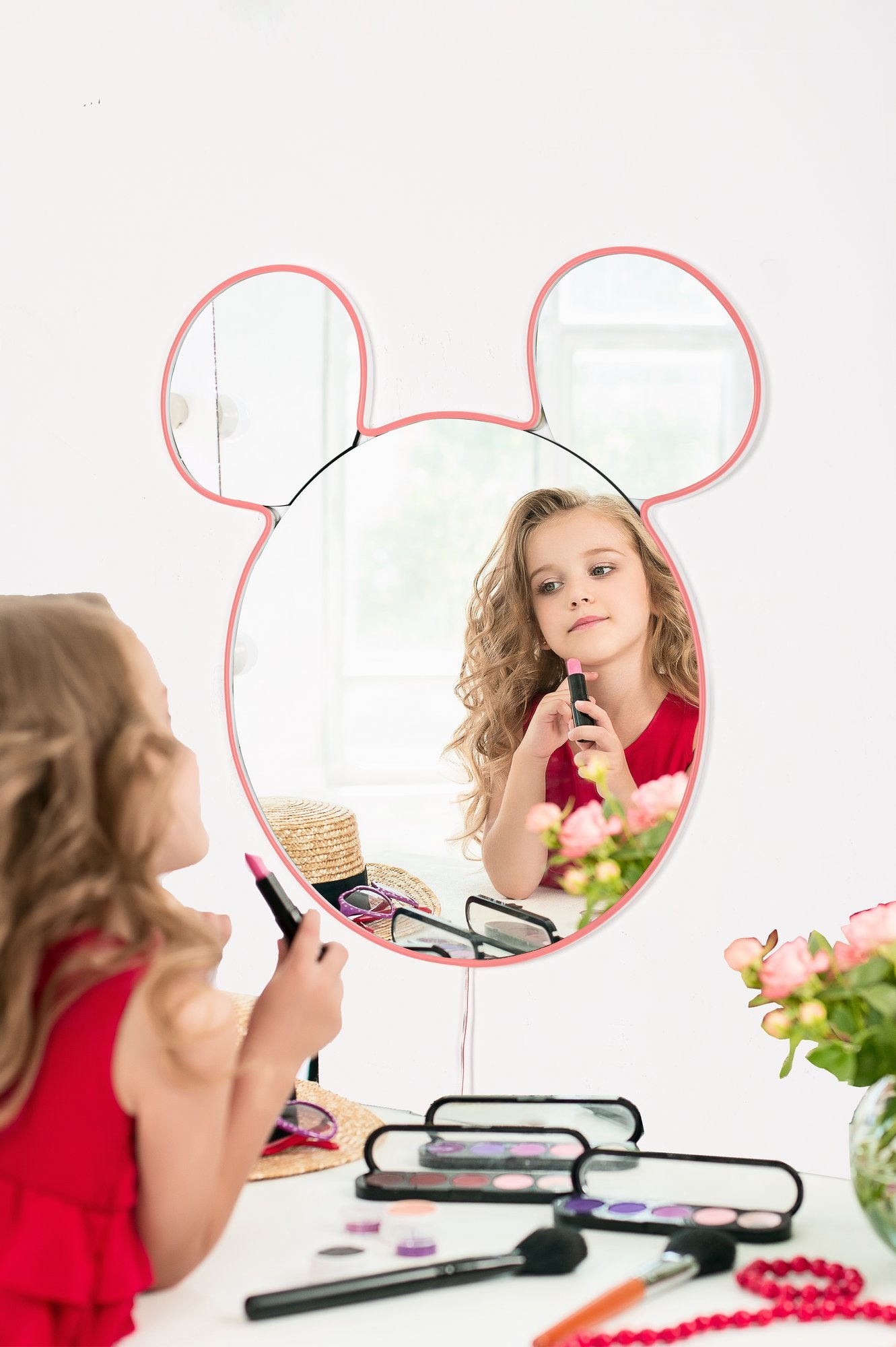 Espelho com Iluminação Led-Mickey Silver-Rosa
