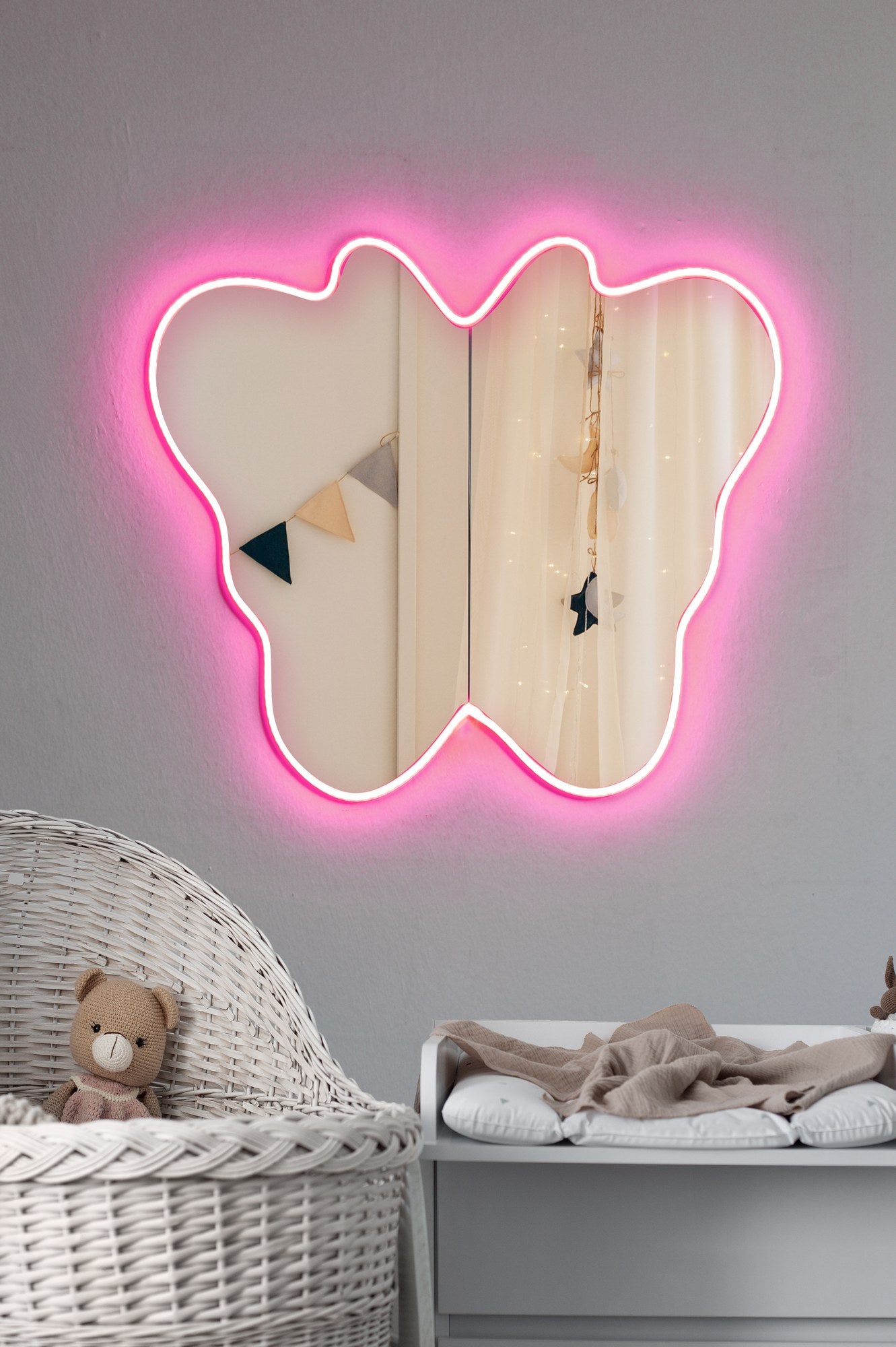 Espelho com Iluminação Led-Butterfly Silver-Rosa