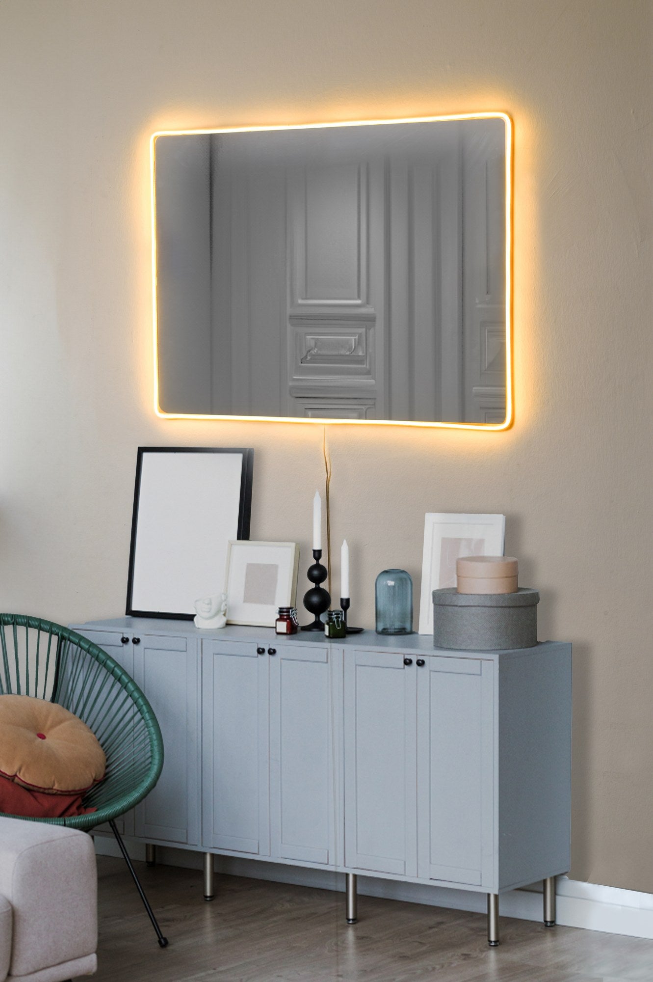 Espelho com Iluminação Led-Rectangular-Amarelo
