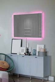 Espelho com Iluminação Led-Rectangular-Rosa