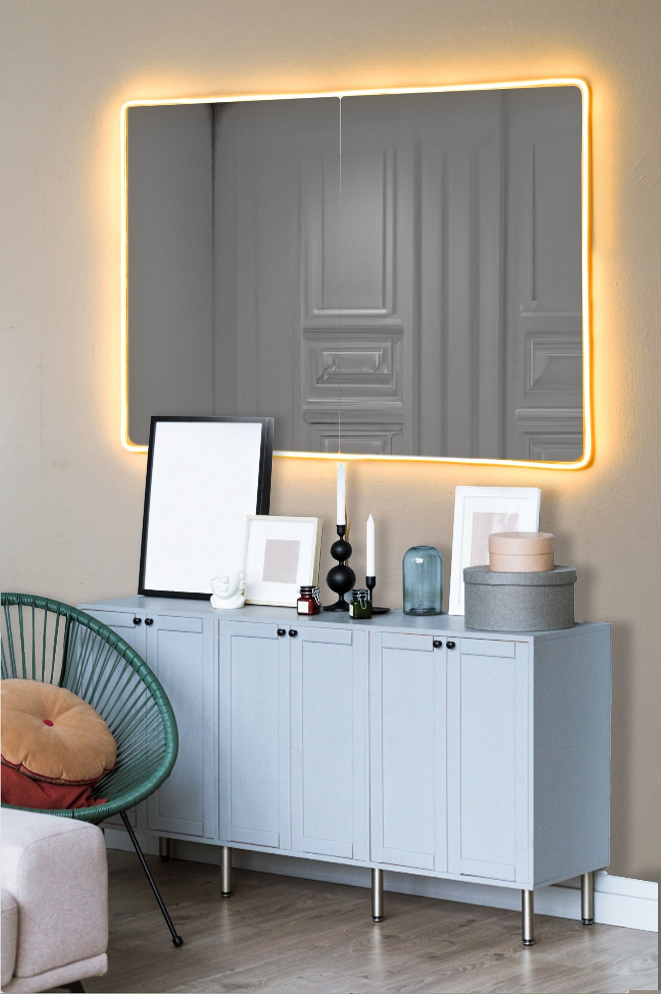 Espelho com Iluminação Led-Rectangular-Amarelo