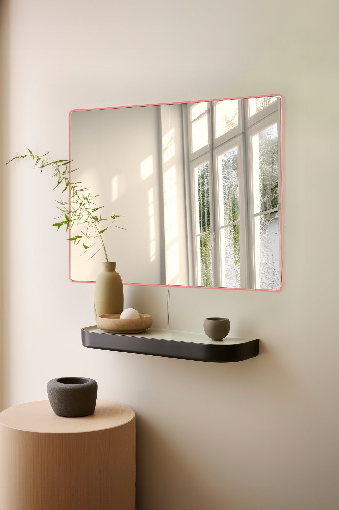 Espelho com Iluminação Led-Rectangular-Rosa