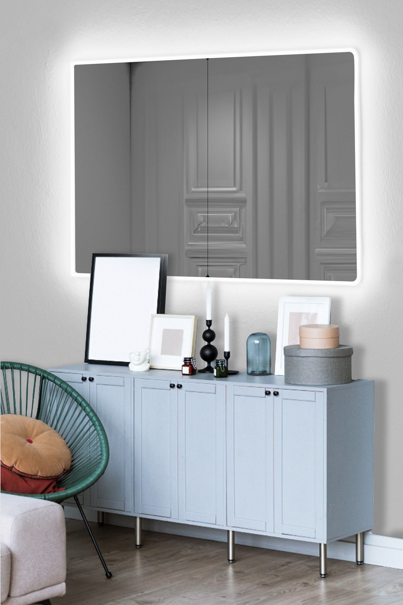 Espelho com Iluminação Led-Rectangular-Branco