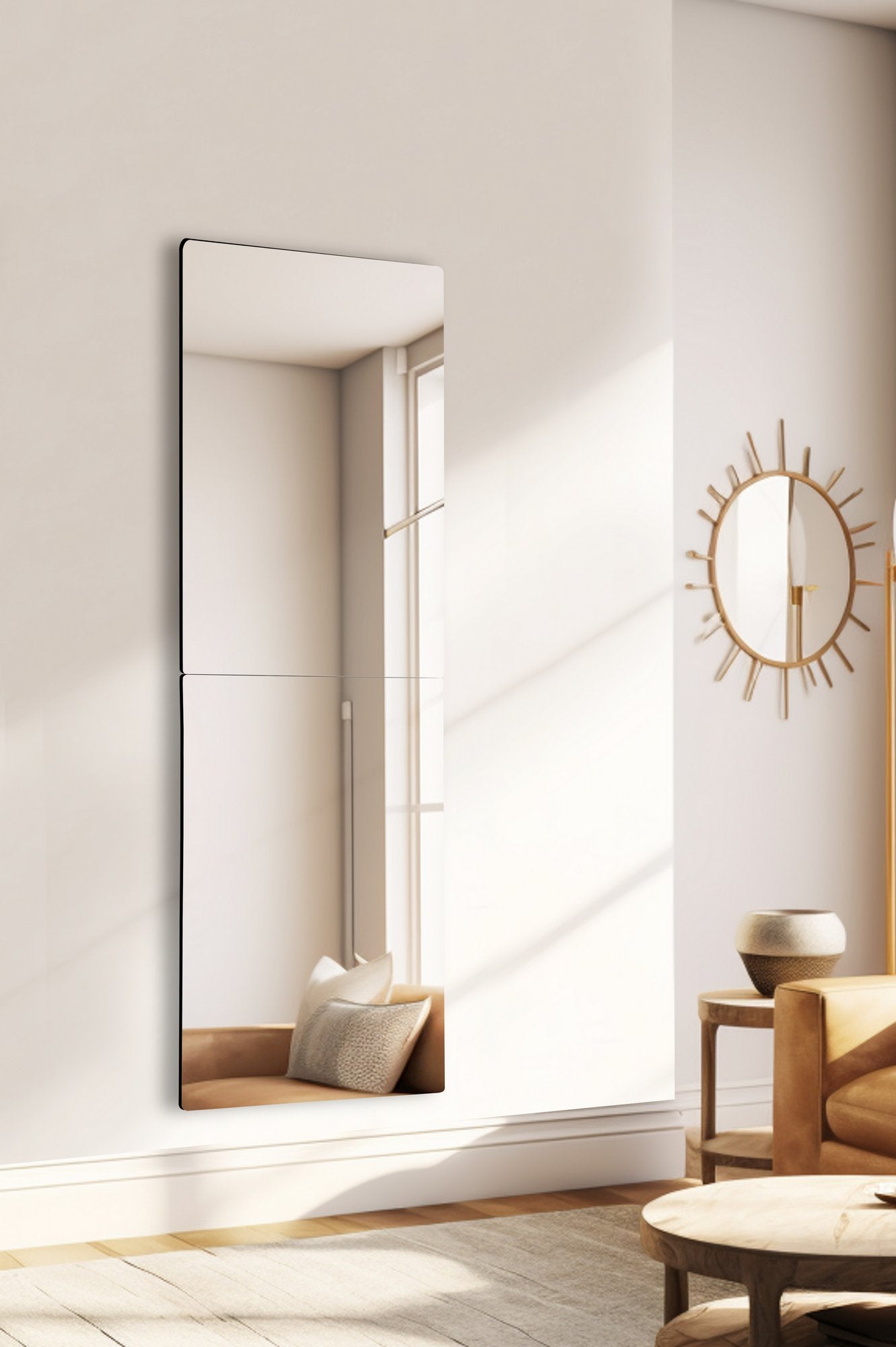 Conjunto de espelhos inquebráveis e à prova de quebra (2 peças), prateados, 40 x 120 cm | Acrílico de 5 mm com suporte de MDF, inclui fita dupla face | Ideal para decoração de casa