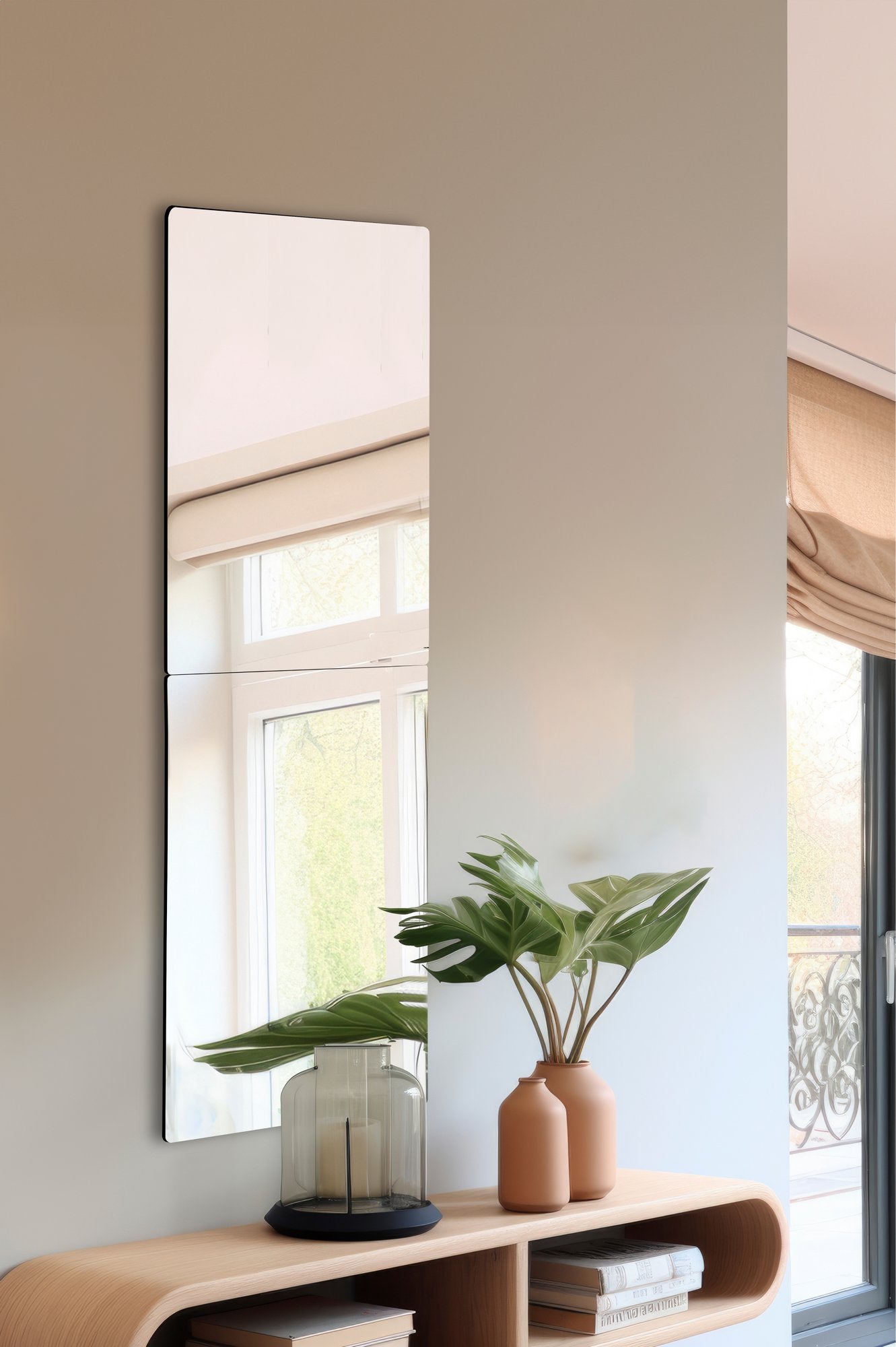 Conjunto de espelhos inquebráveis e à prova de quebra (2 peças), prateados, 20 x 80 cm | Acrílico de 5 mm com suporte de MDF, inclui fita dupla face | Ideal para decoração de casa