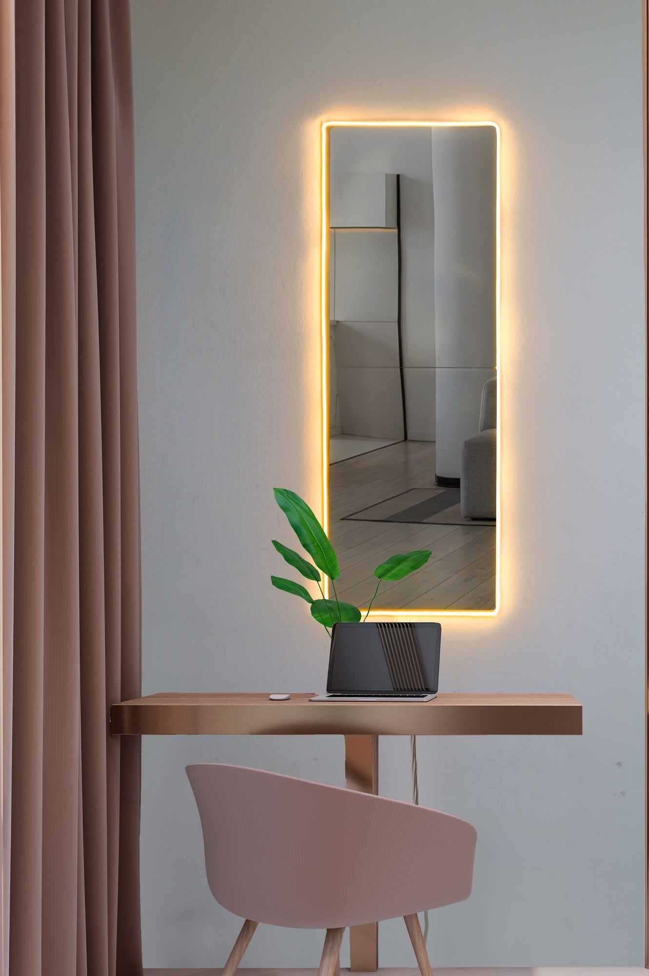 Espelho com Iluminação Led-Rectangular-Amarelo